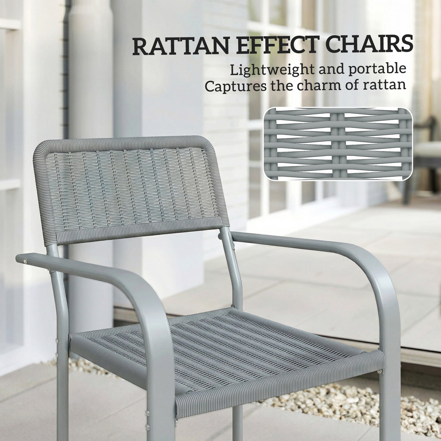 Stackable Garden Chairs Set of 4, Rattan Effect Outdoor Dining Chairs