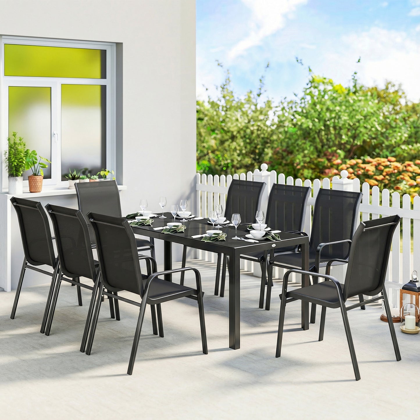 9 Pieces Garden Dining Set, Outdoor Table and Chairs Set for 8