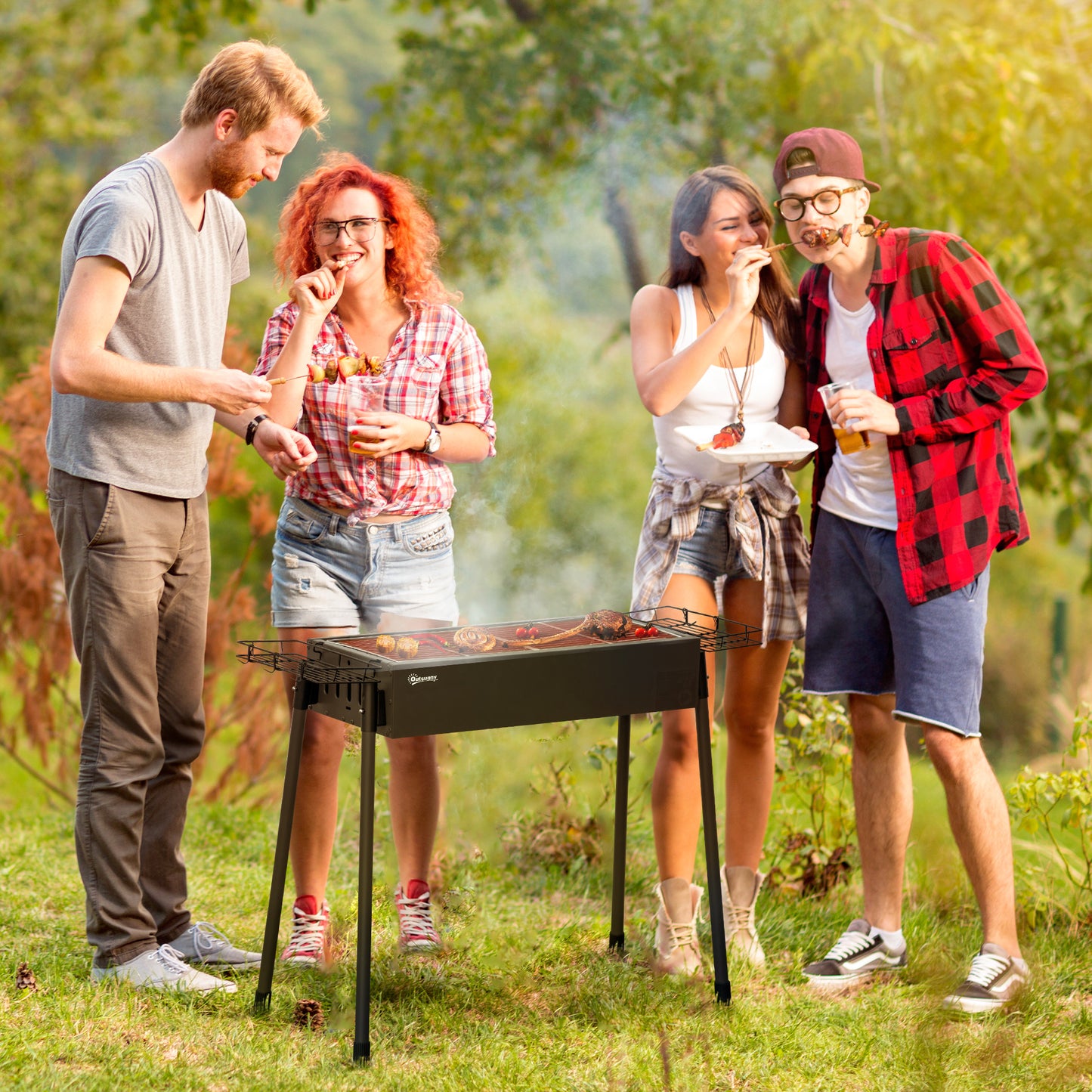 Portable Charcoal BBQ Grill with Seasoning Baskets