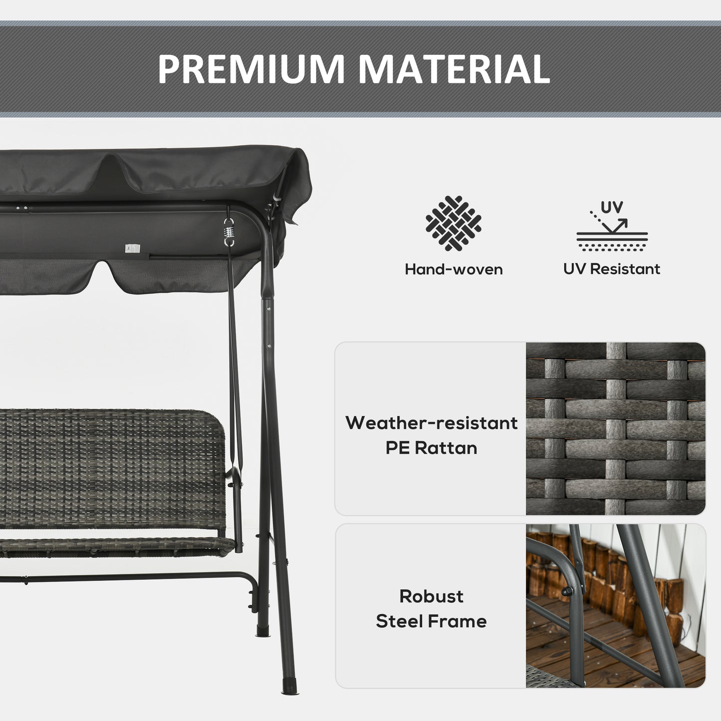 3-Seater Outdoor PE Rattan Swing Chair