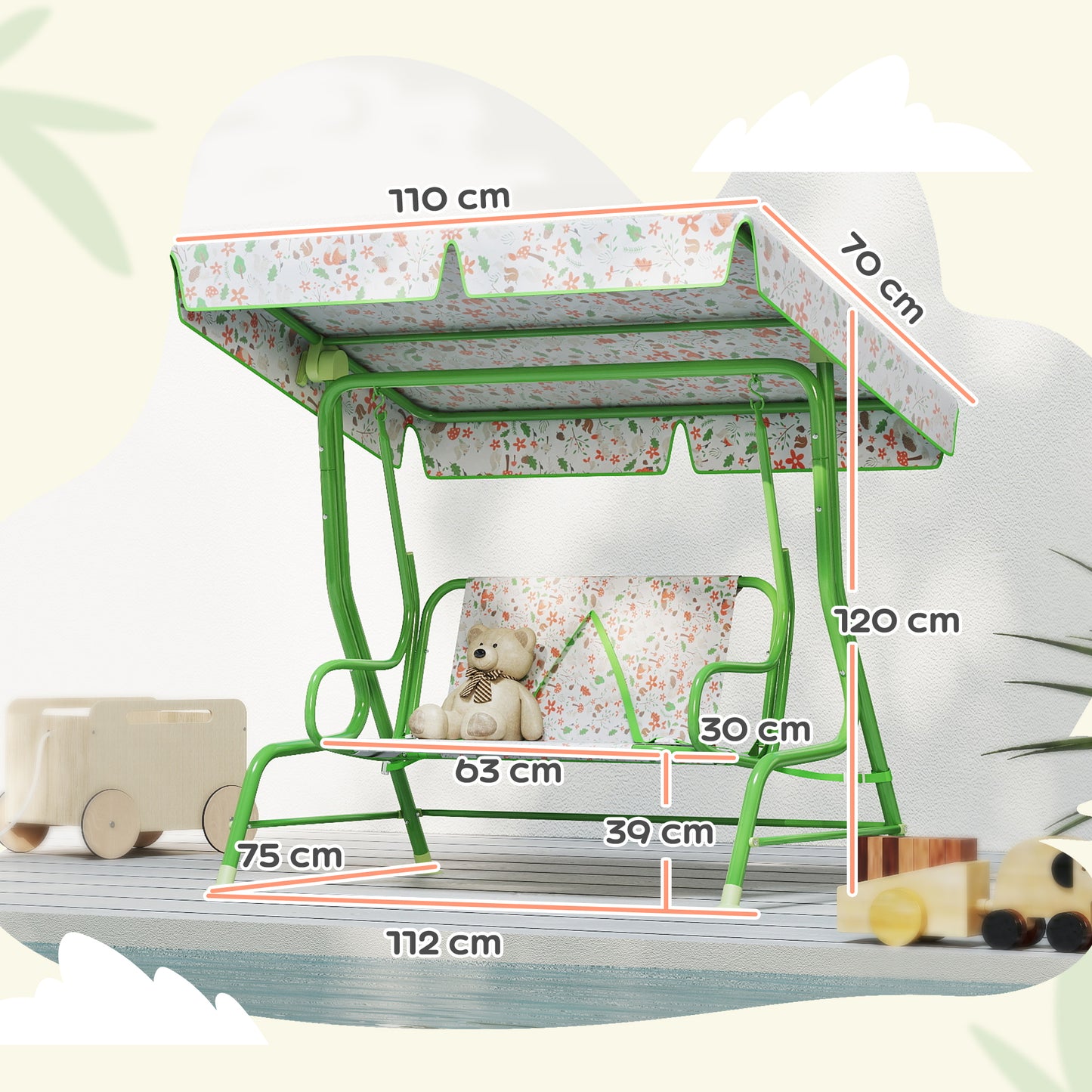 Kids Garden Swing Chair with Adjustable Canopy, Safety Belt