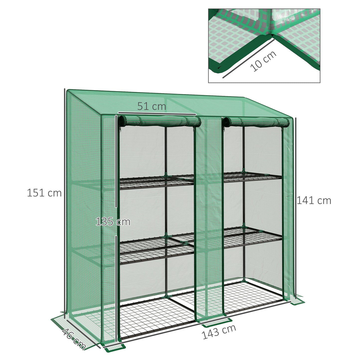 46 x 143cm Three-Shelf Mini Greenhouse