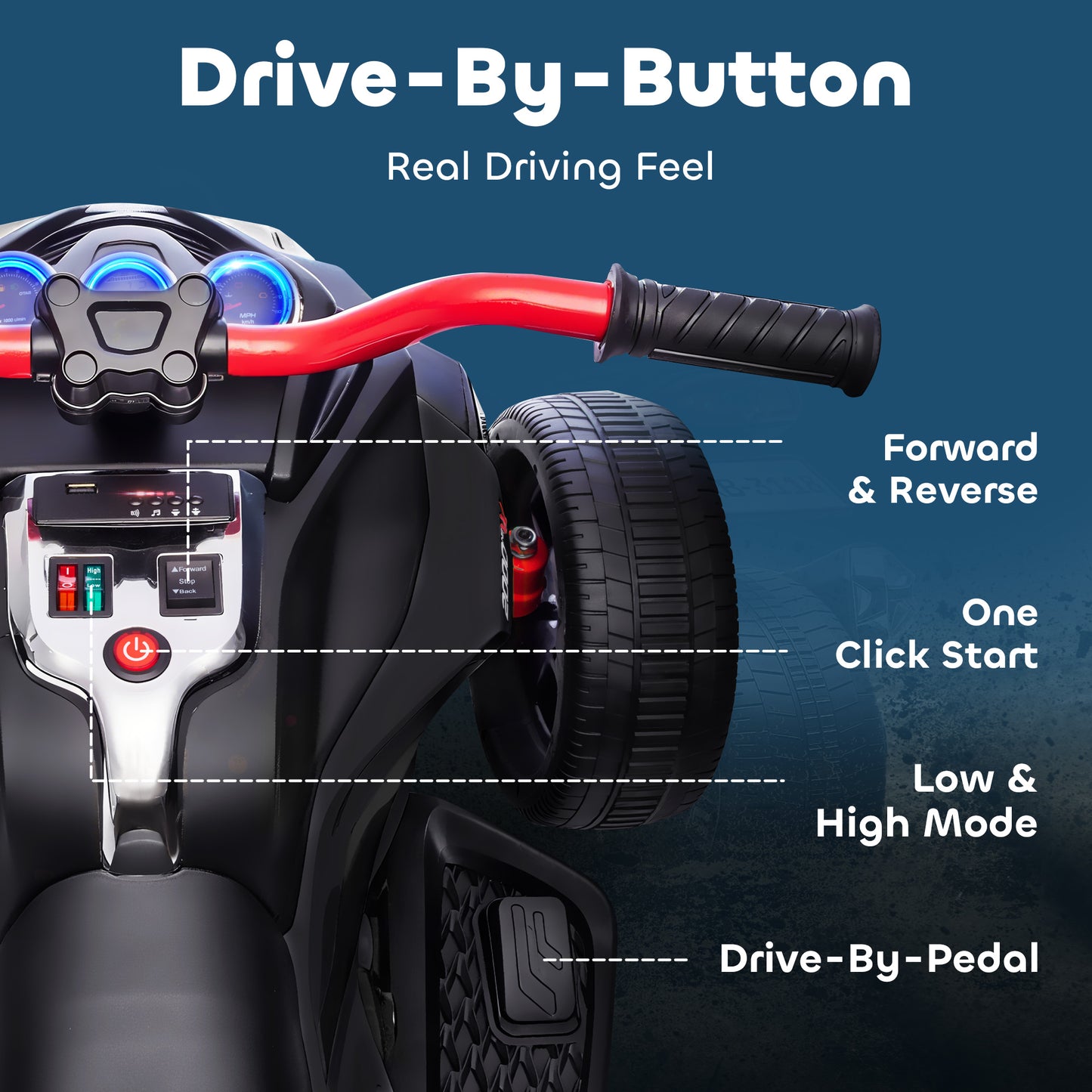 12V Kids Electric Ride On Car with 3 Wheeler, MP3 Player, Horn