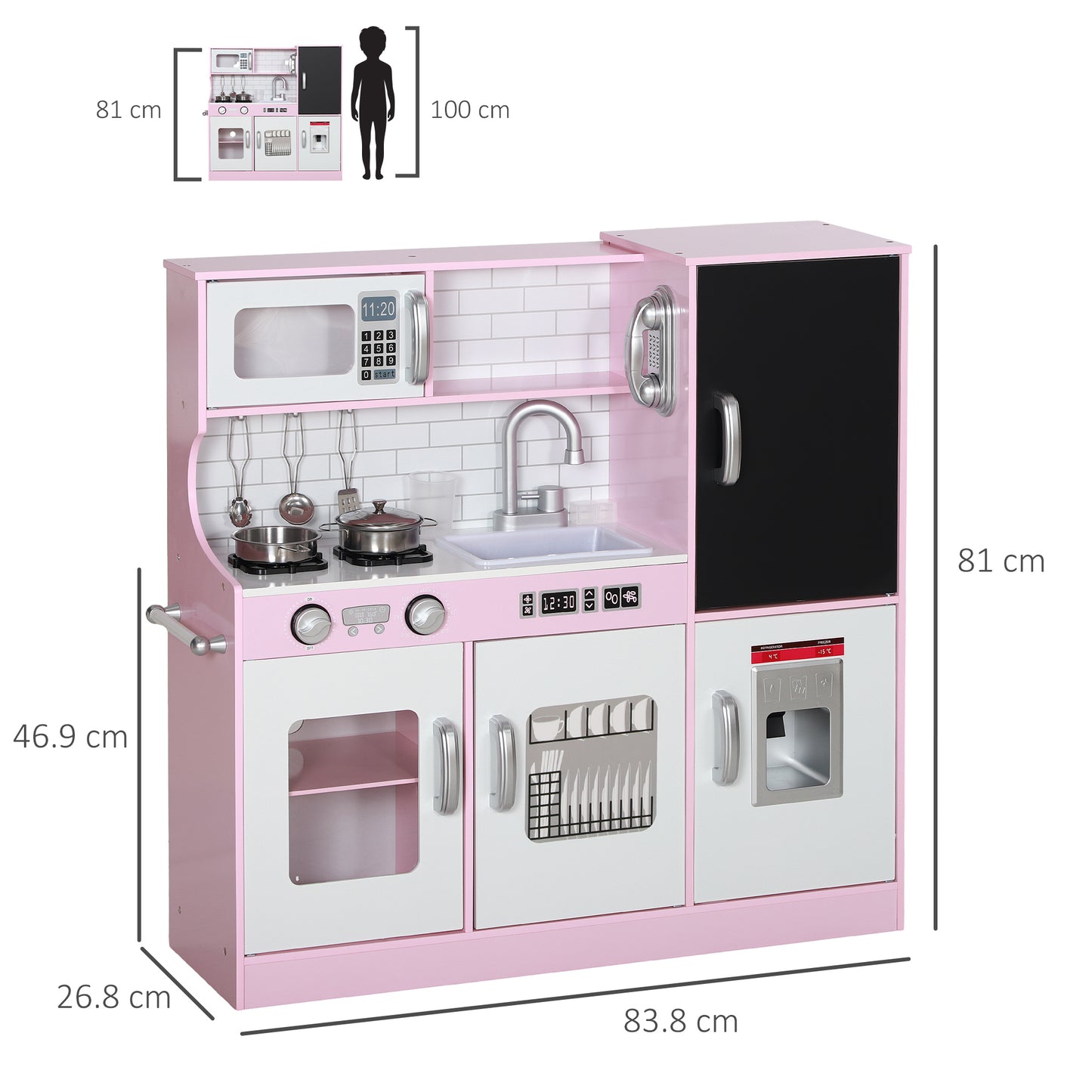 Pretend Play Kitchen, Kids Kitchen Playset w/ Toy Phone, Chalkboard