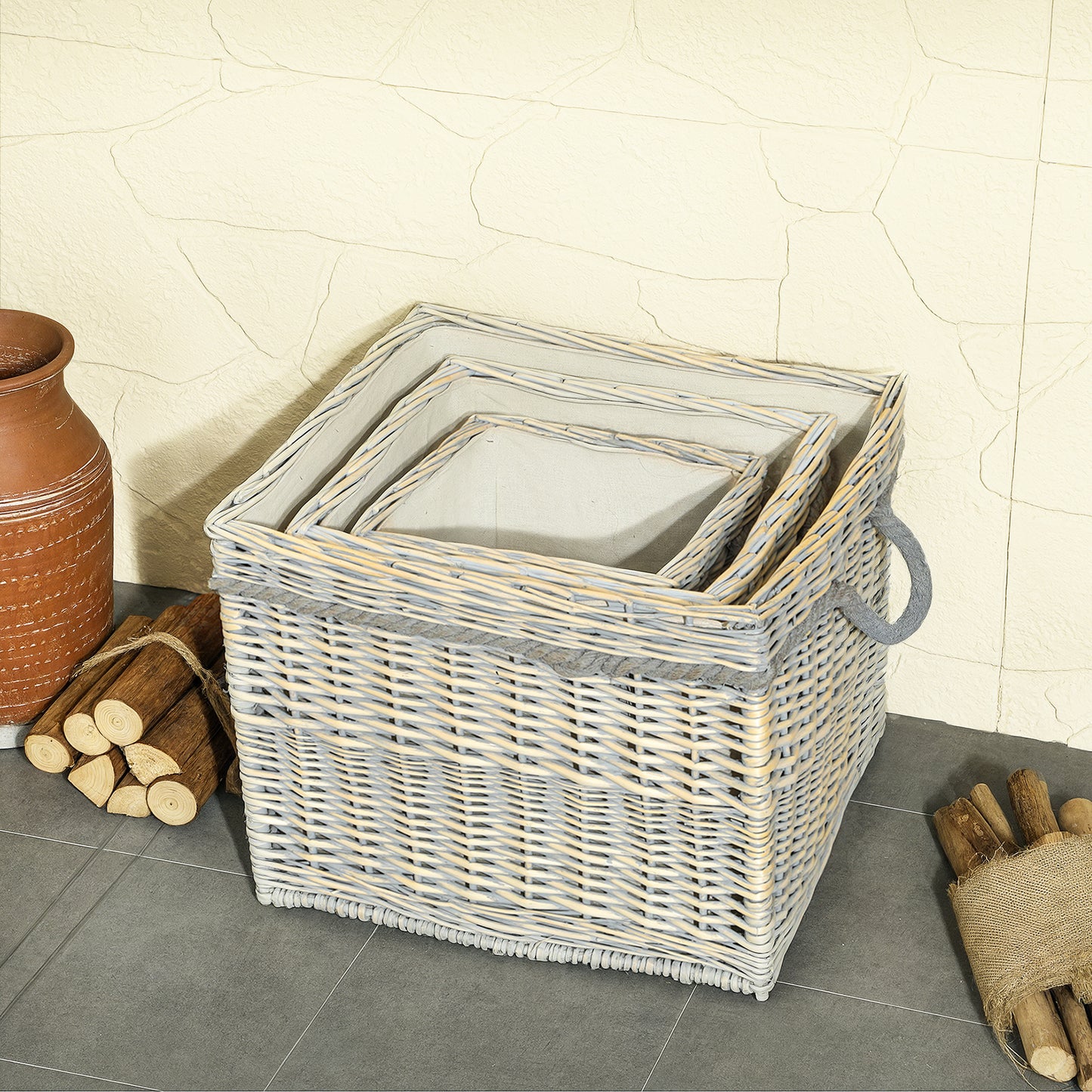 Set of 3 Log Baskets for Wood Burner Indoor