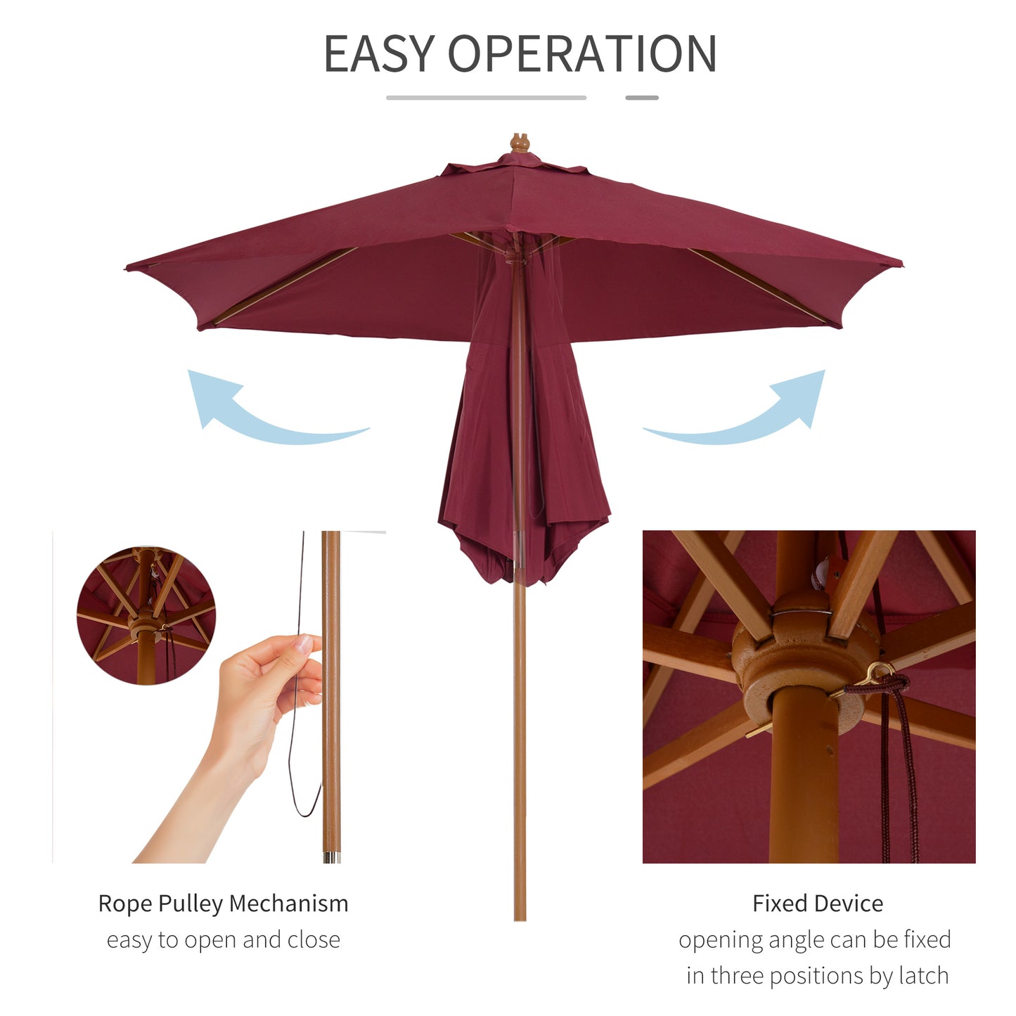 2.5m Wood Garden Parasol Sun Shade Patio Outdoor Wooden Umbrella (1)