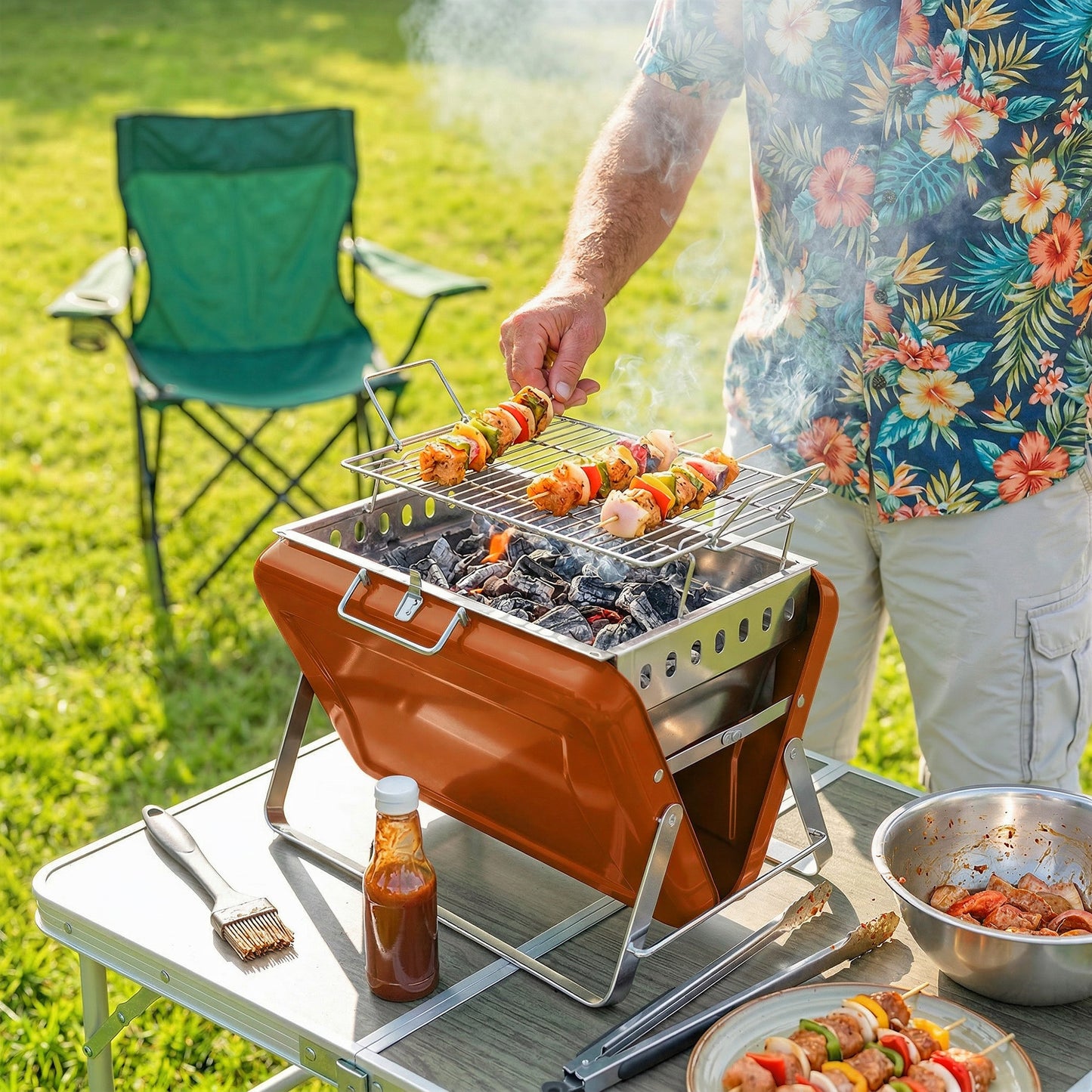 Charcoal BBQ Grill Portable Stainless Steel Barbecue