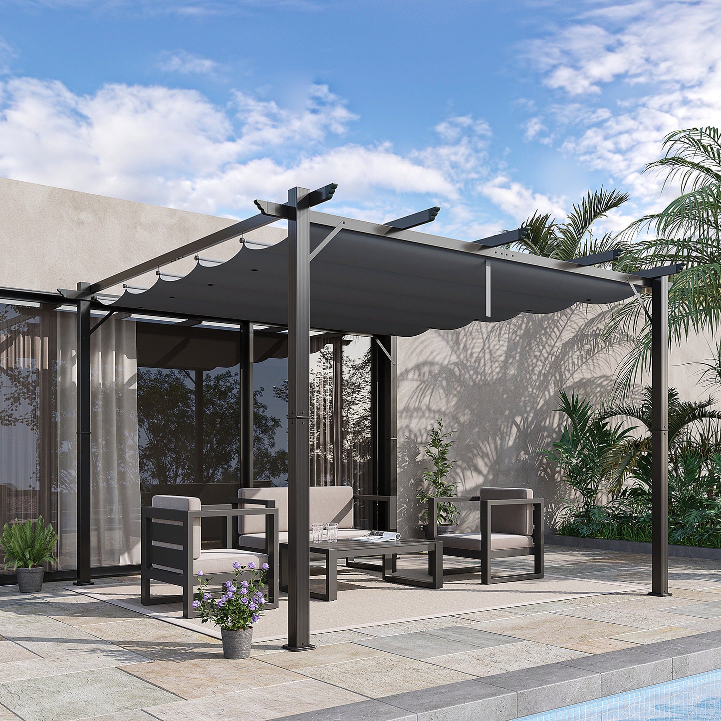 3 x 3 m Aluminum Gazebo, with Retractable Roof
