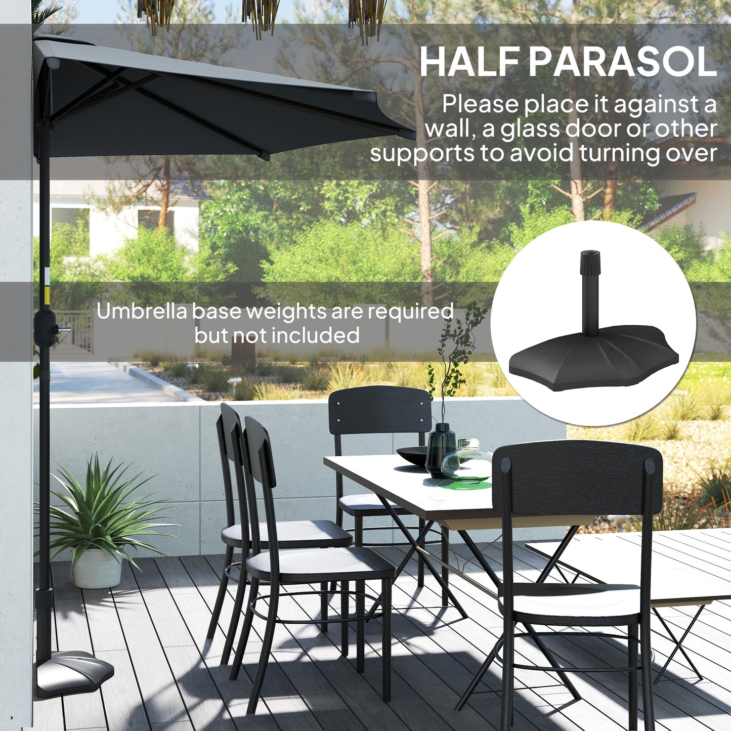 3(m) Half Parasol, Semi Round Umbrella with Metal Frame