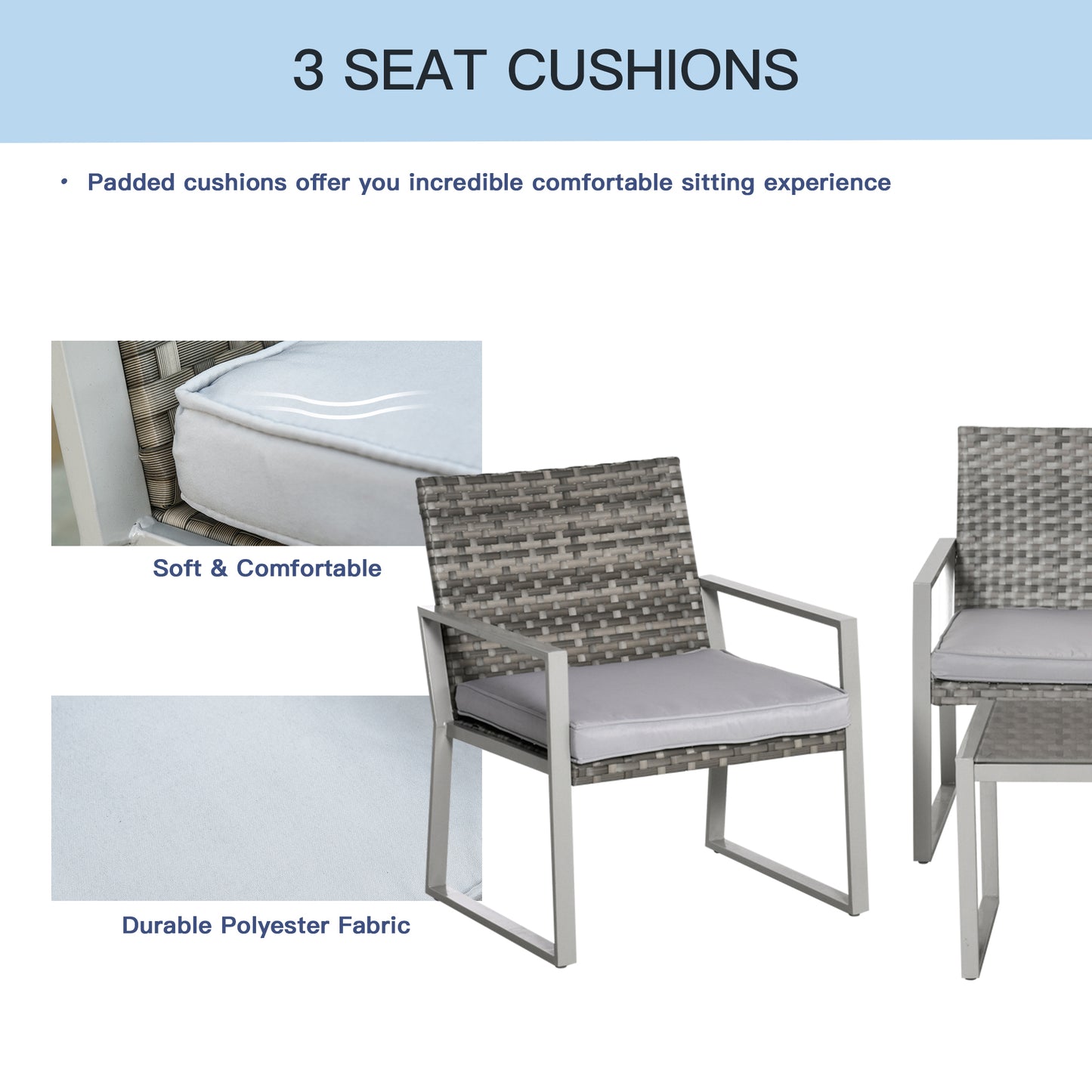 4PC Rattan Garden Furniture Set 2 Single Sofa Arm Chairs 1 Bench