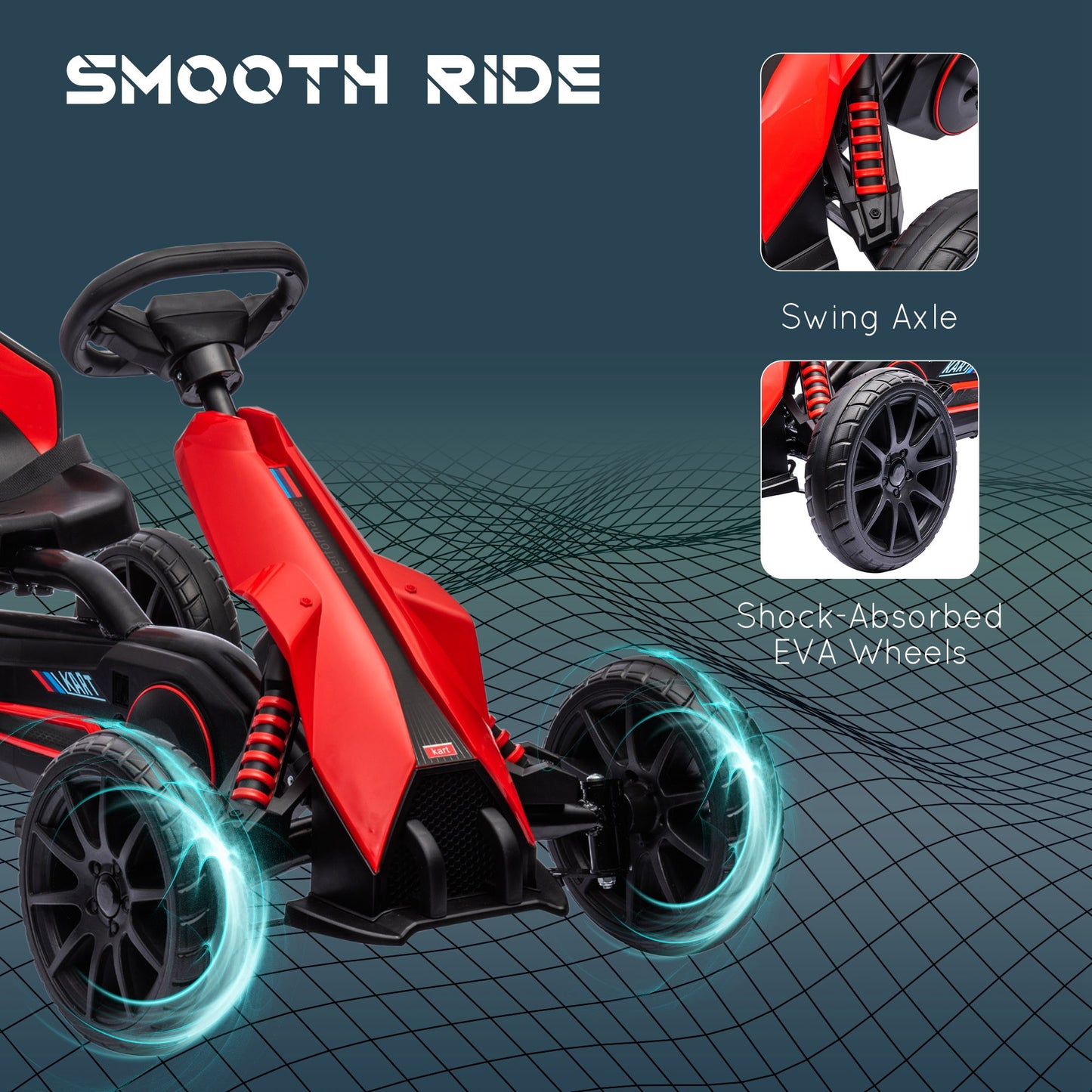 Kids Pedal Go Kart, with Adjustable Seat, EVA Wheels, Seat, Handbrake