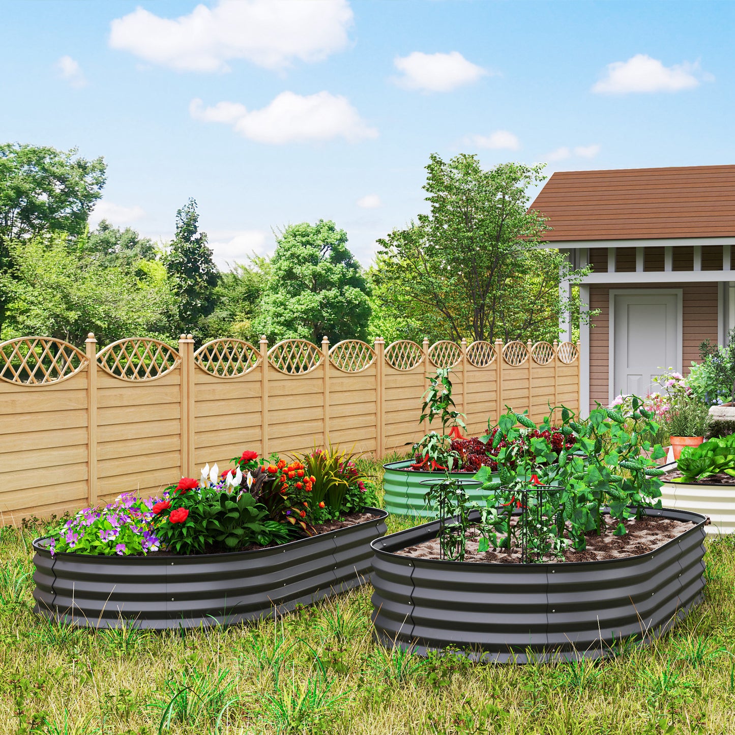 Set of Two 181 x 93cm Steel Planters