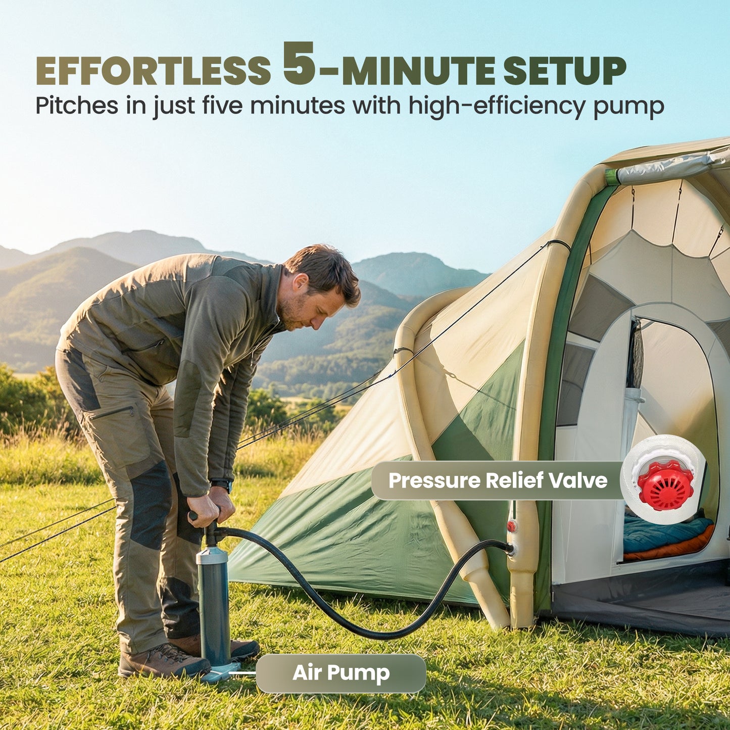 Inflatable Tent 2 Bedroom 3000mm Waterproof Windproof Air Tent