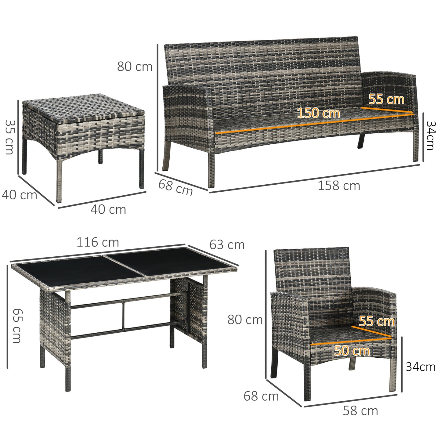 5 Seater Rattan Garden Furniture Set, 2 Armchairs