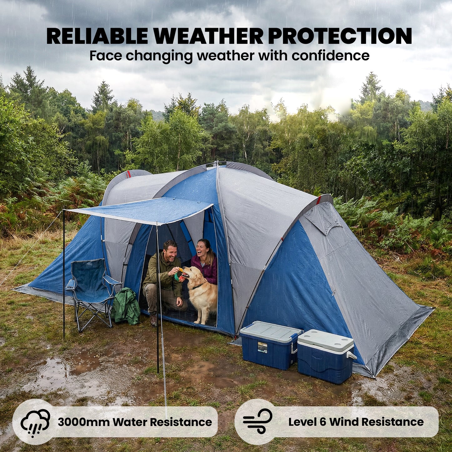 Family Camping Tent 3000mm Waterproof Windproof Tunnel Tent 8-12 (1)