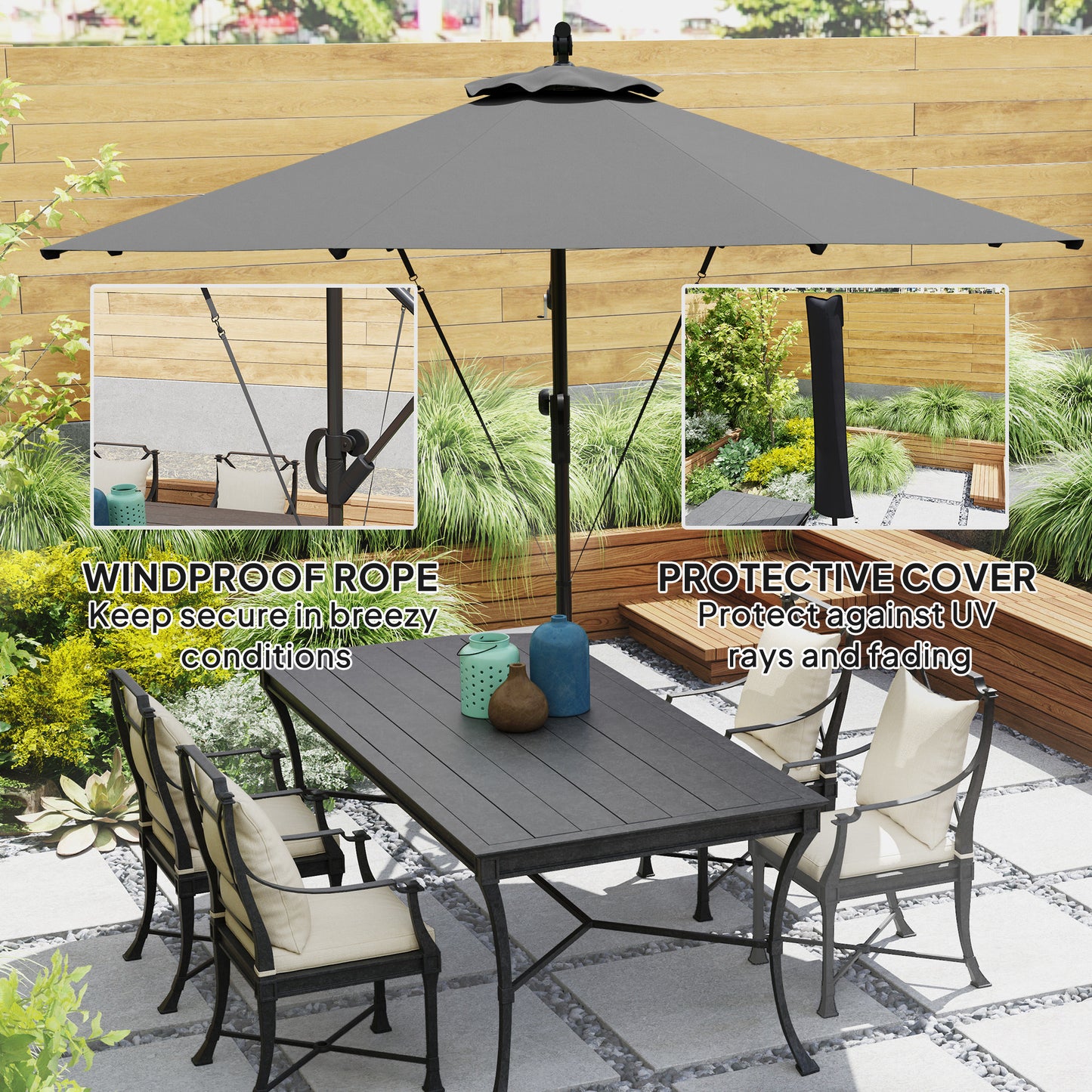 3(m) Garden Cantilever Parasol with Cover and Wind Protection Strap