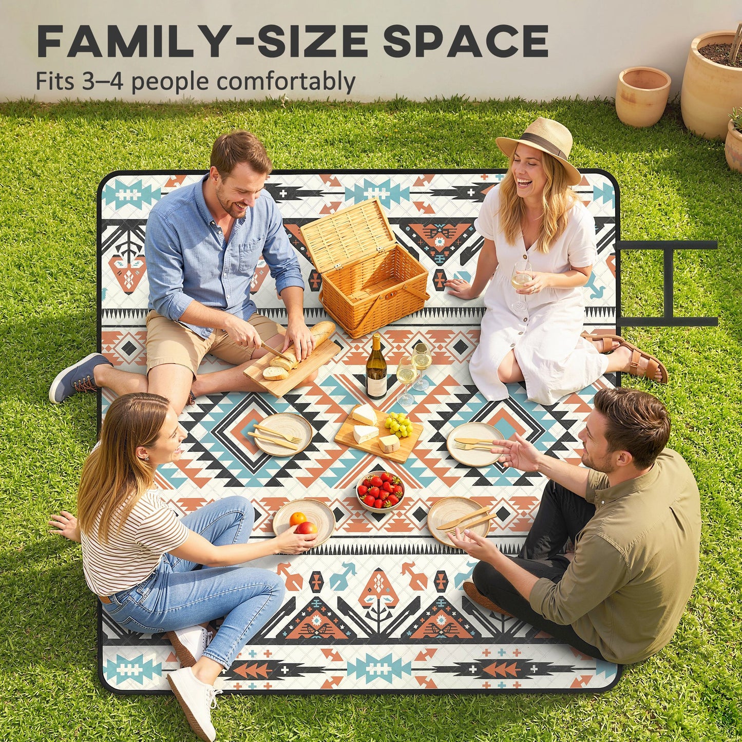 Picnic Blanket, 200x200CM Large Beach Blanket Outdoor Picnic Mat