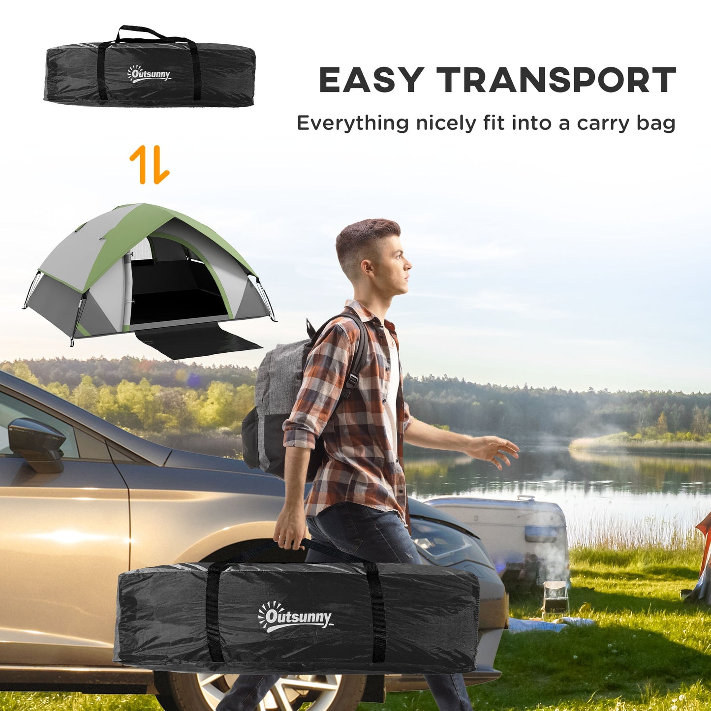 Camping Tent with Inflatable Mattress and Camping Chair