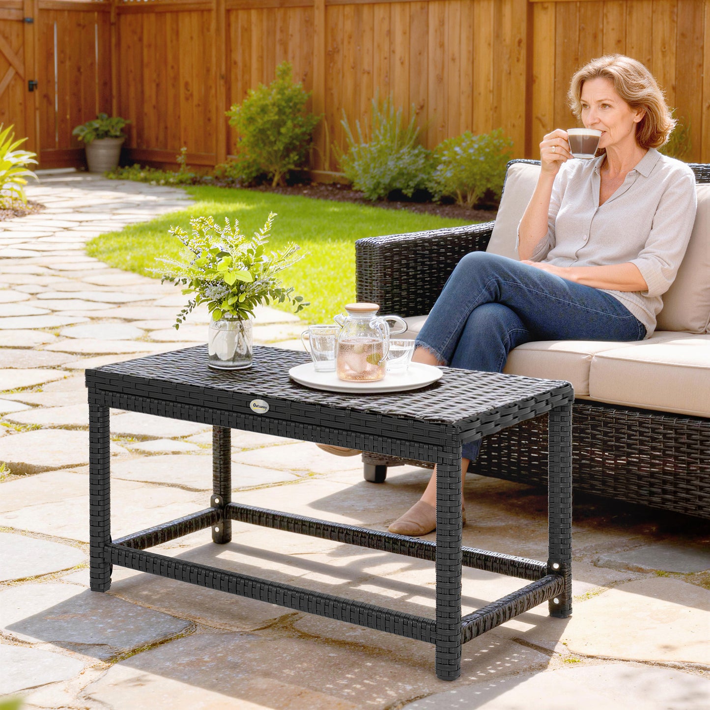 Outdoor Coffee Table Side Table with Rectangular Frame for Patio