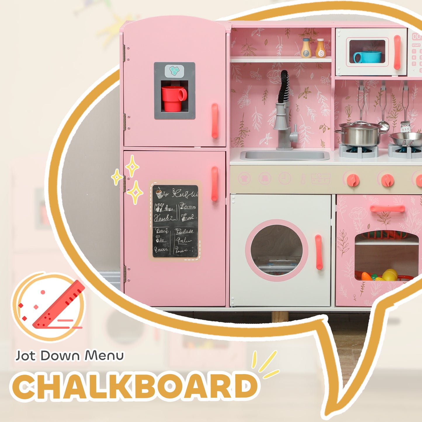 Play Kitchen, Kids Kitchen Set with Lights and Sounds, Double Stoves
