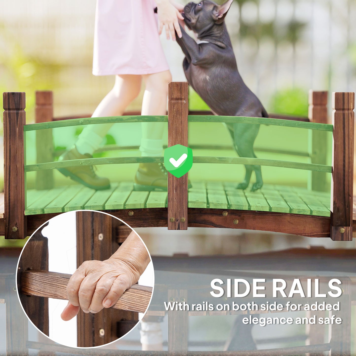 1.5M Wooden Garden Bridge Lawn Décor Stained Finish Arc Outdoor
