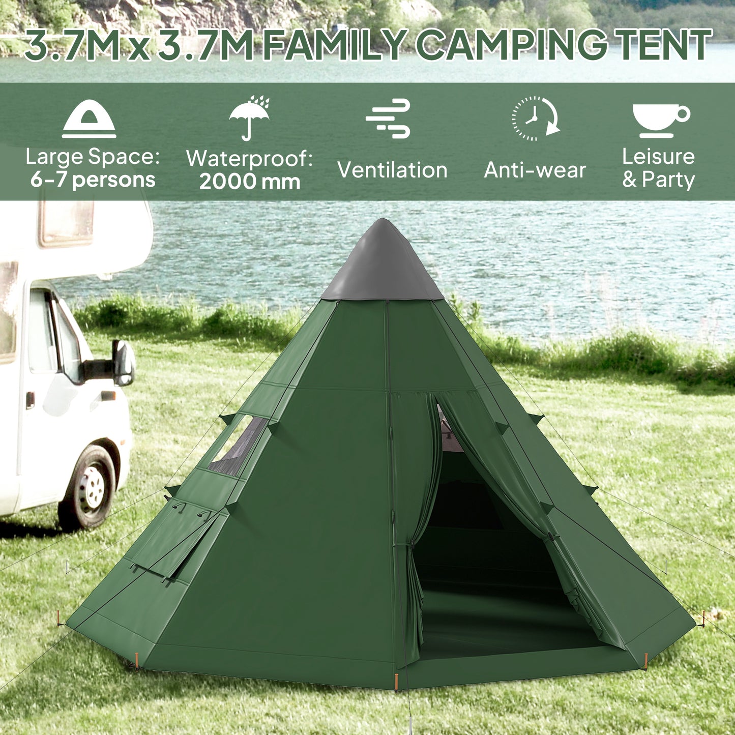 6 Men Tipi Tent with Carry Bag
