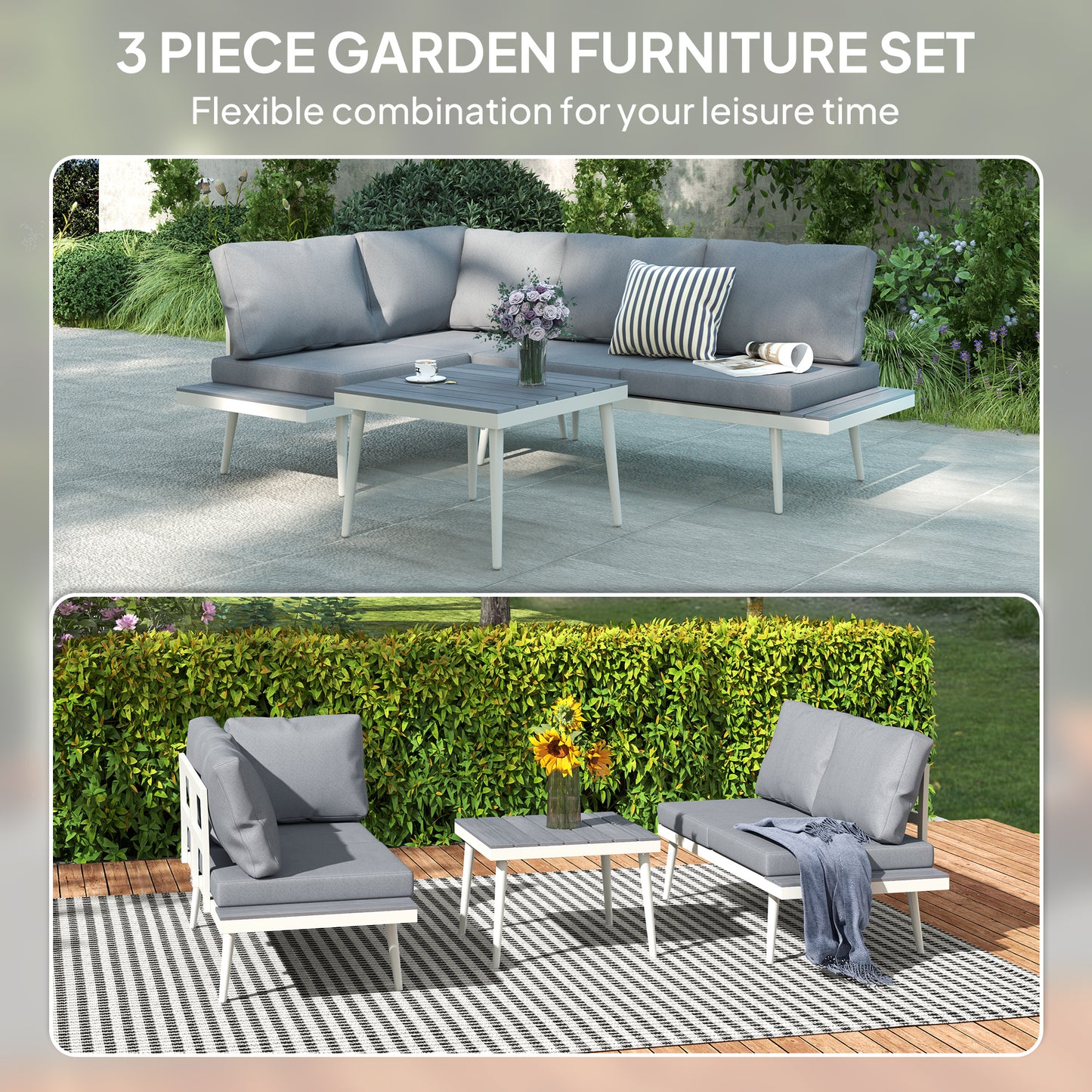 3 Piece Garden Furniture Set with 5-Level Adjustable Lounger