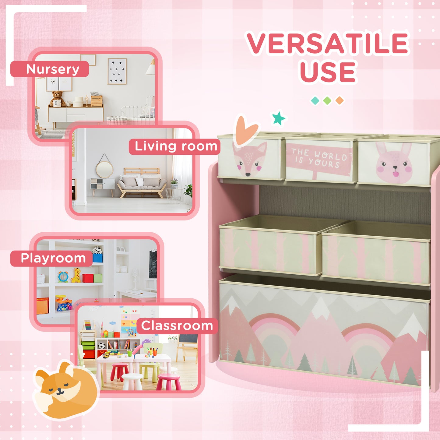 Kids Storage Unit, Toy Storage Organiser, with Six Fabric Bins
