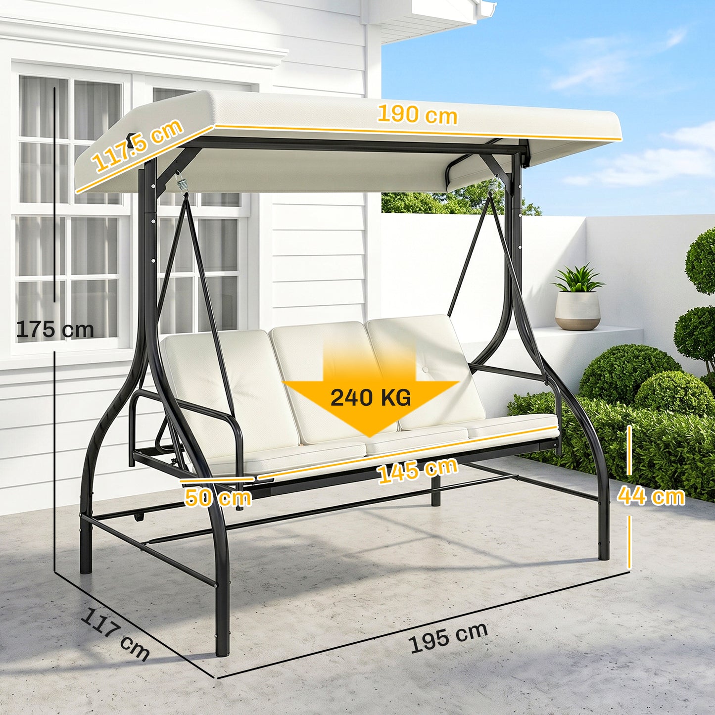 3 Seater Canopy Swing Chair, 2 in 1 Garden Swing Seat Bed