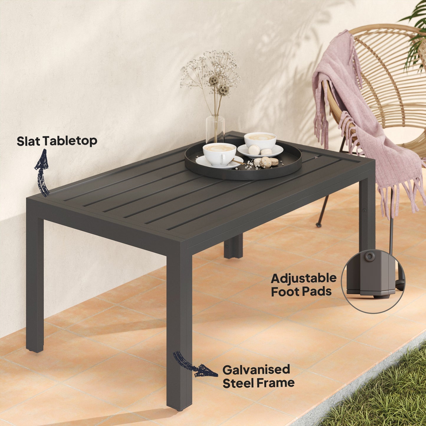 Outdoor Side Table, Rectangular Patio Coffee Side Table