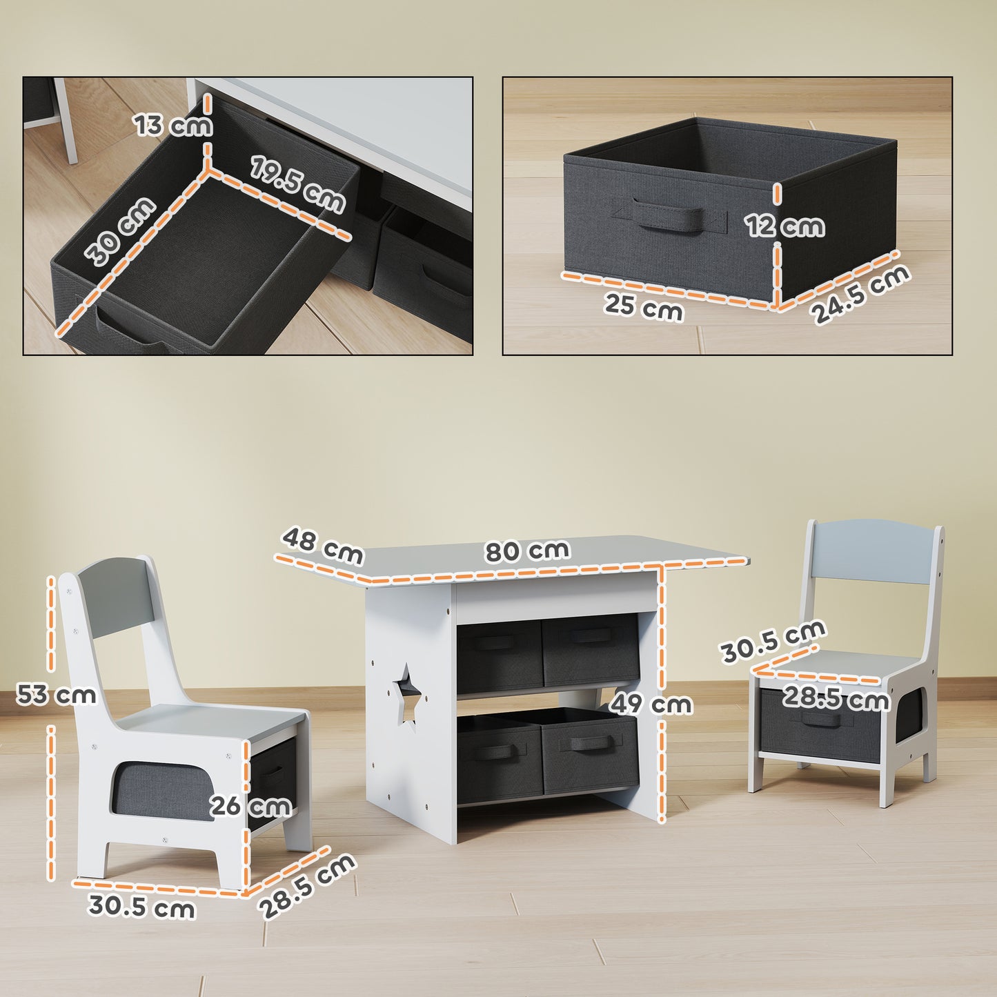 Kids Table and Chair Set, Toddler Table and 2 Chairs Set