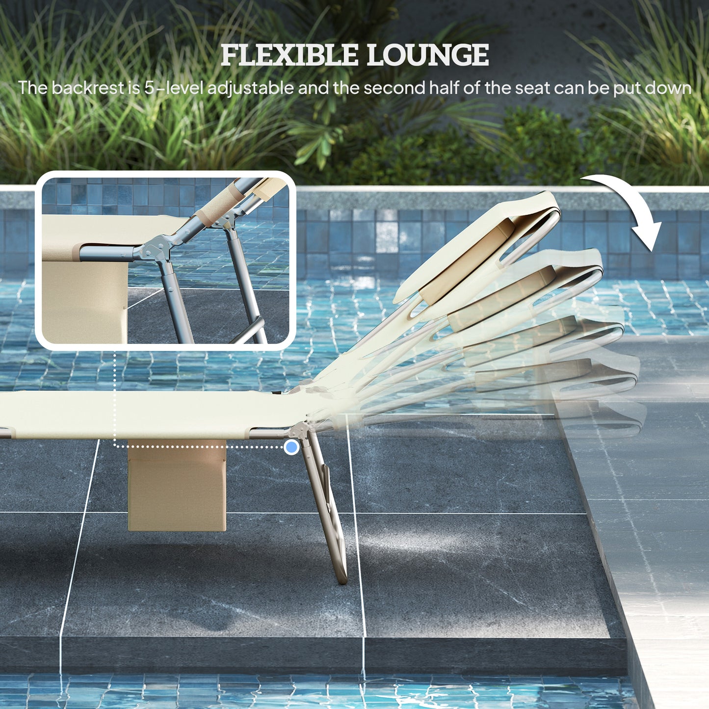 5-Position Adjustable Sun Loungers Set of 2 with Reading Hole