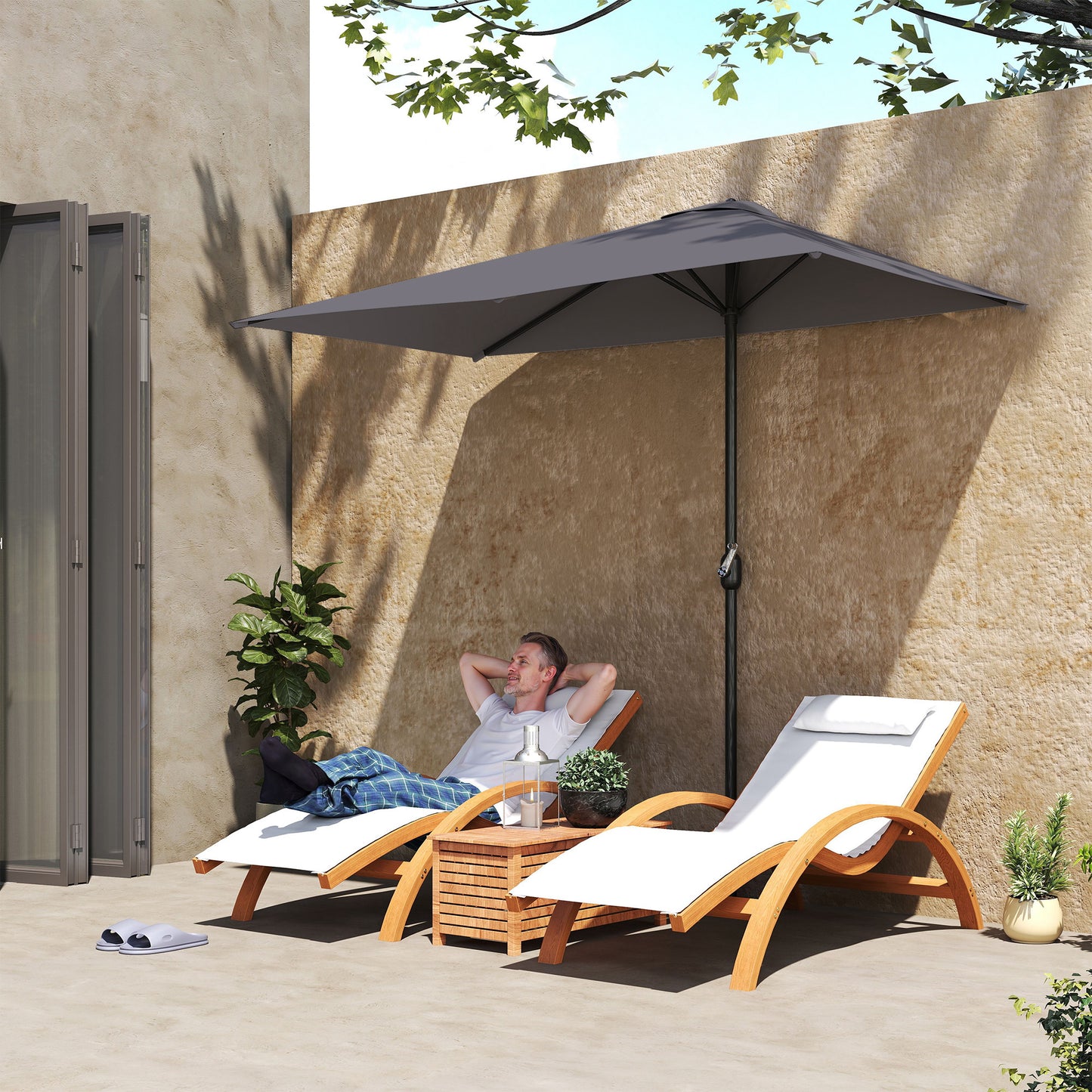Balcony Half Parasol Semi Round Umbrella Patio Crank Handle (2.3 m (1)