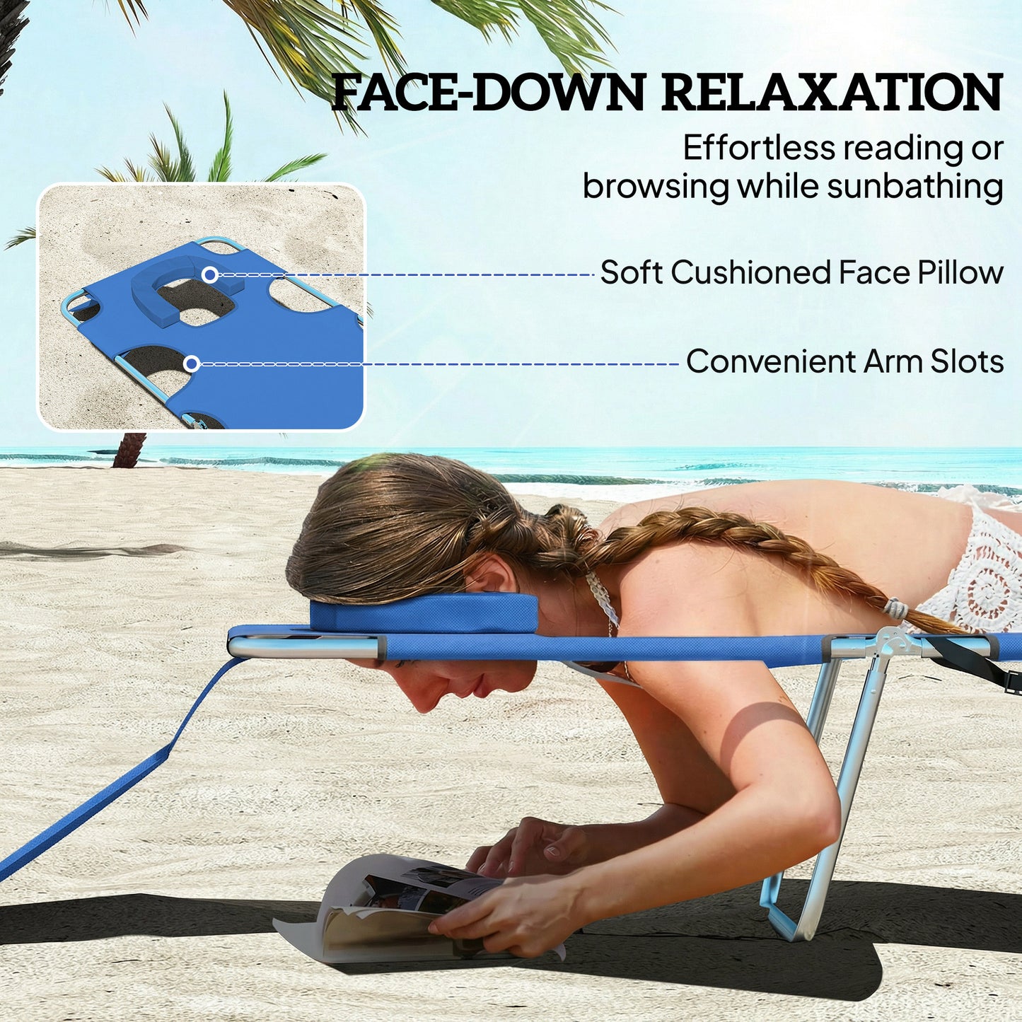 5-Position Adjustable Sun Loungers Set of 2 with Reading Hole