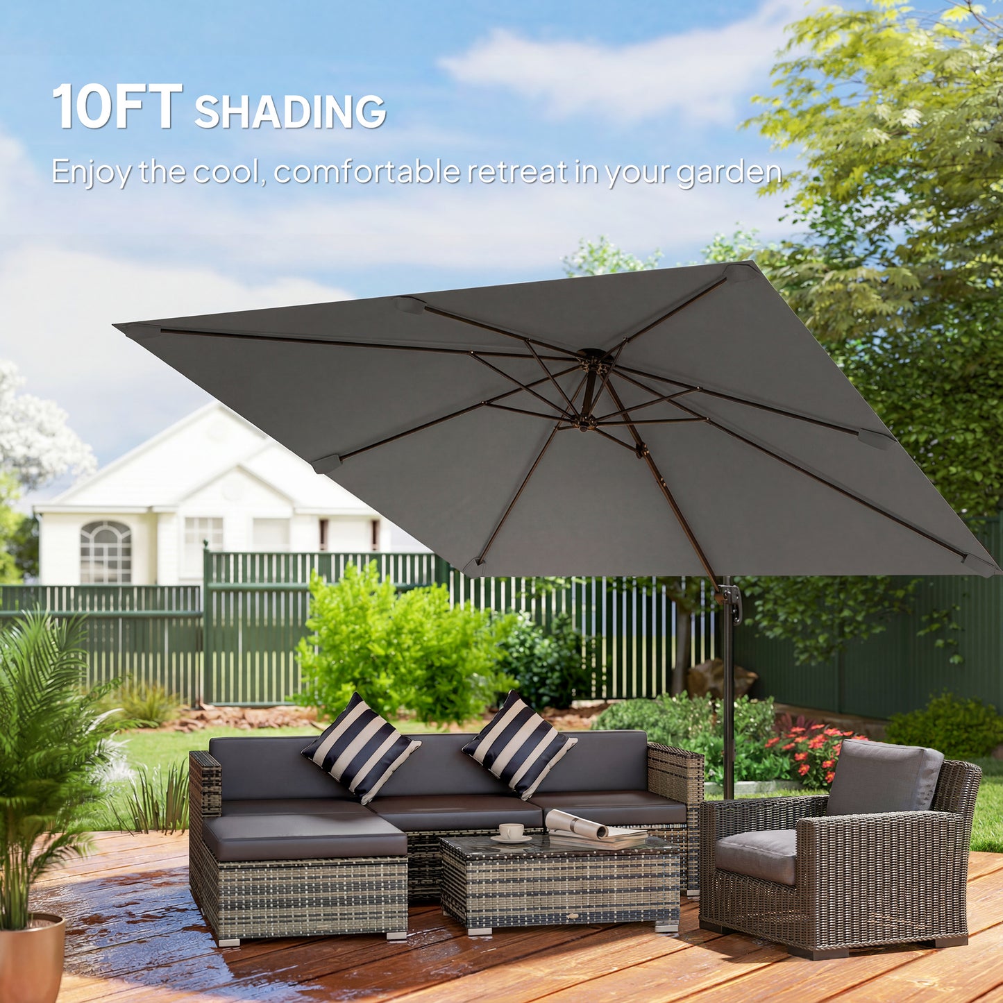 3 x 3 m Cantilever Parasol, Square Patio Umbrella with Crank Handle