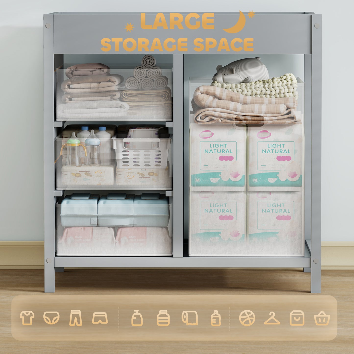 Baby Changing Unit with 4 Storage Drawers, Mat for Bedroom Nursery
