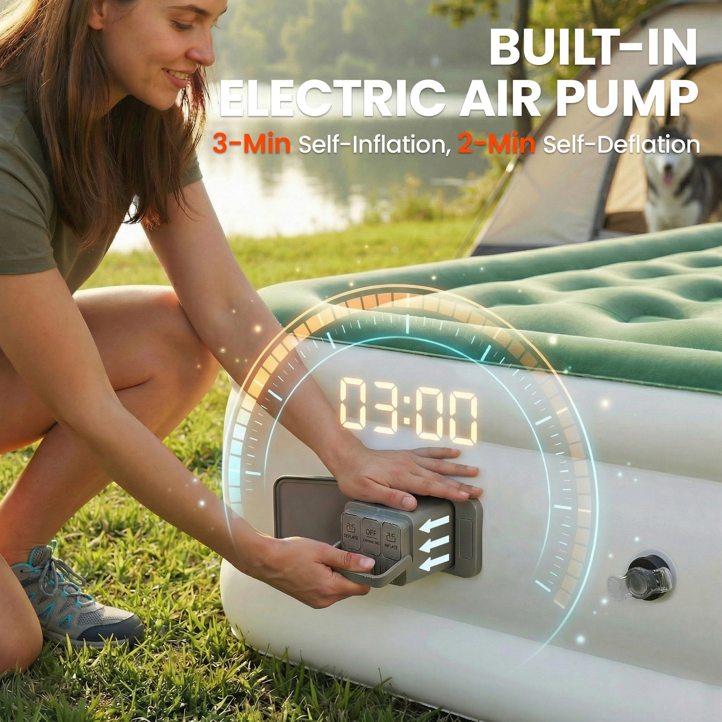 Inflatable Mattress, Double Air Bed with Built-in Electric Pump