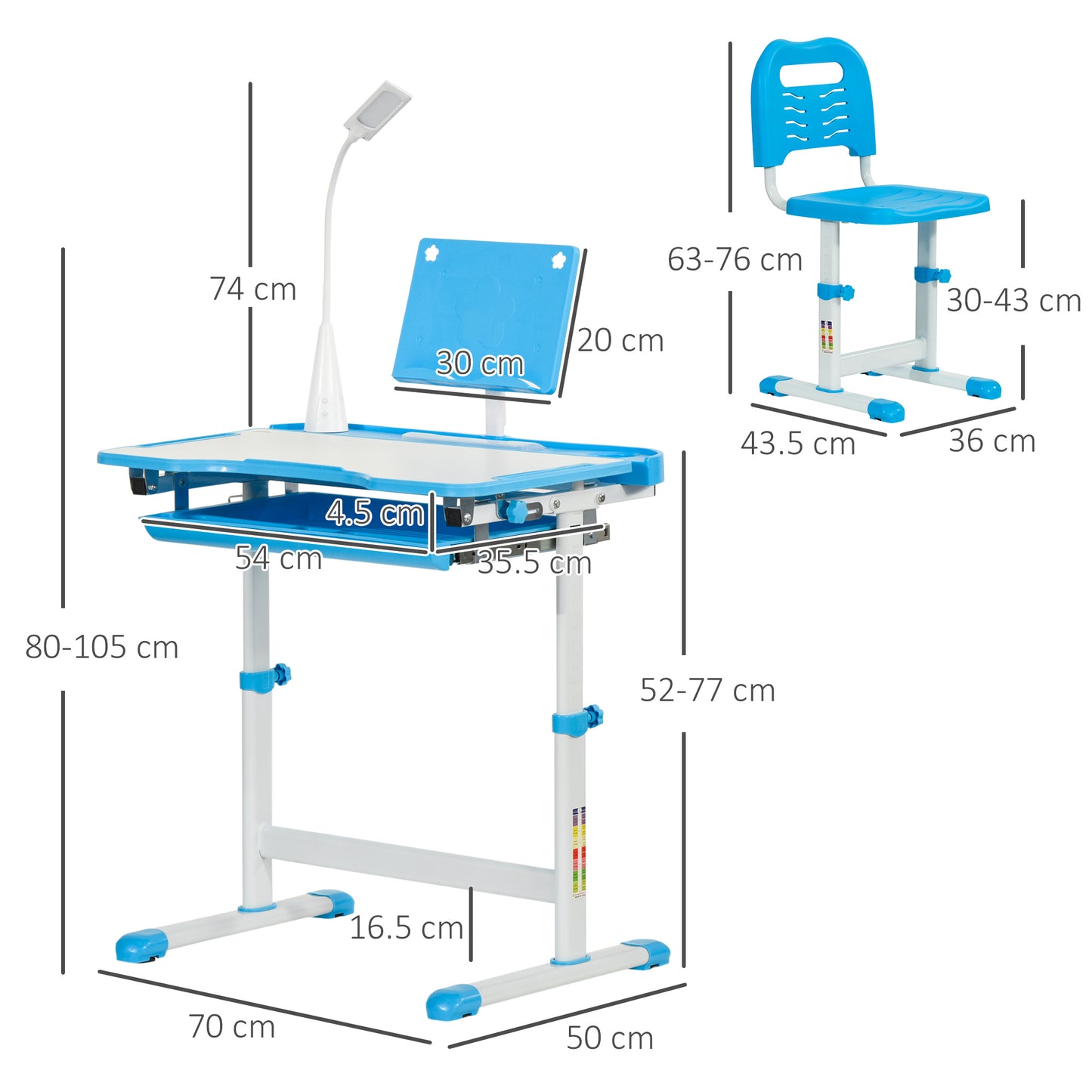 Kids Study Desk and Chair Set w/ Adjustable Height, Storage, Drawer