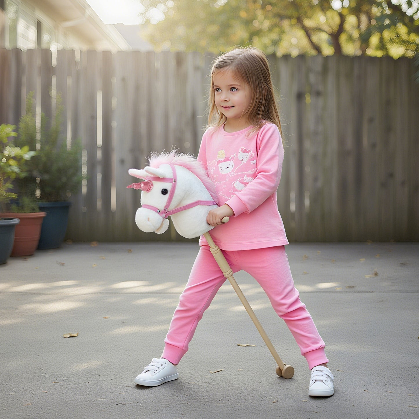 Unicorn Stick Horse with Wood Wheels