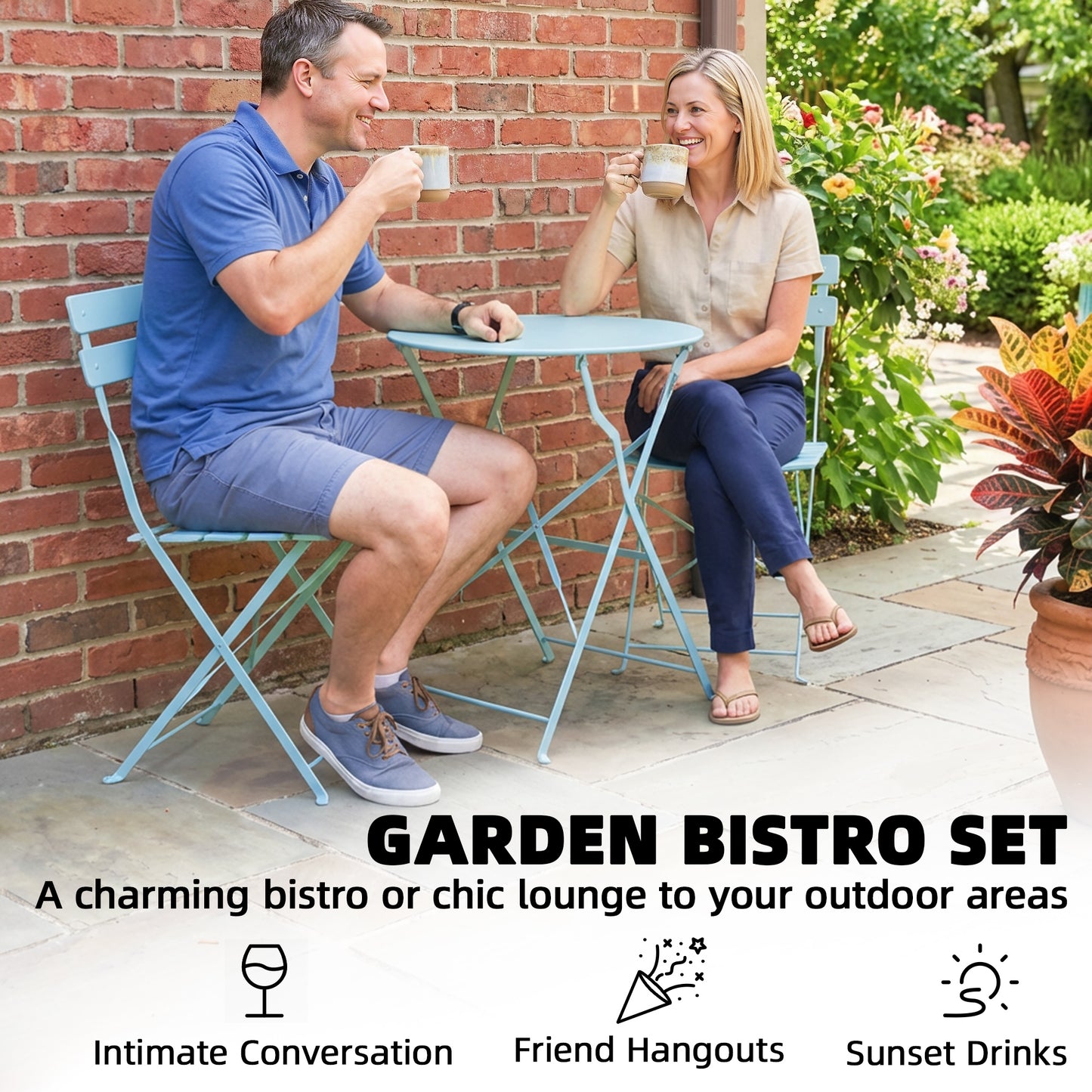 Folding Garden Bistro Set, Outdoor Round Bistro Table