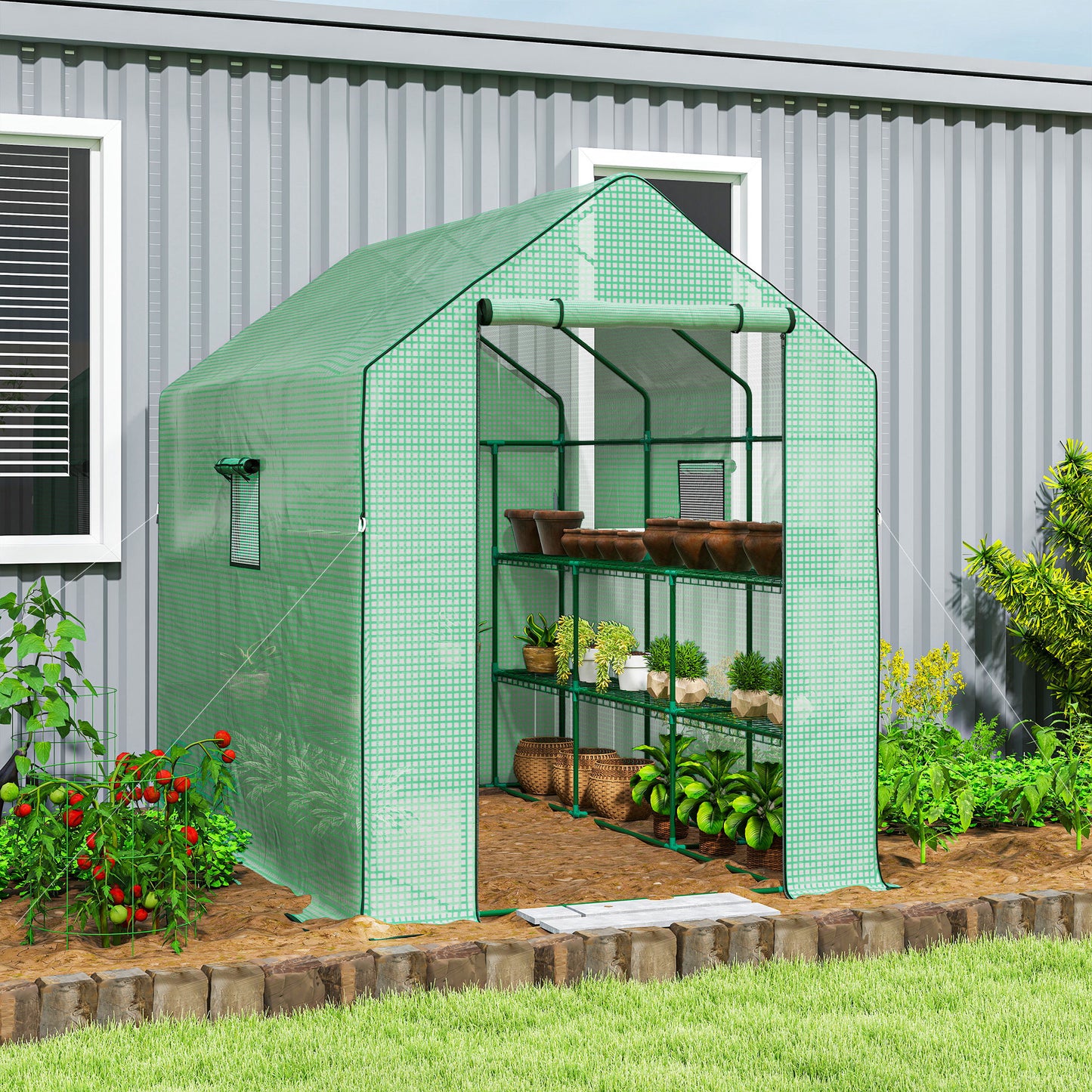 Walk-in Greenhouse with 3 Tier 12 Shelves