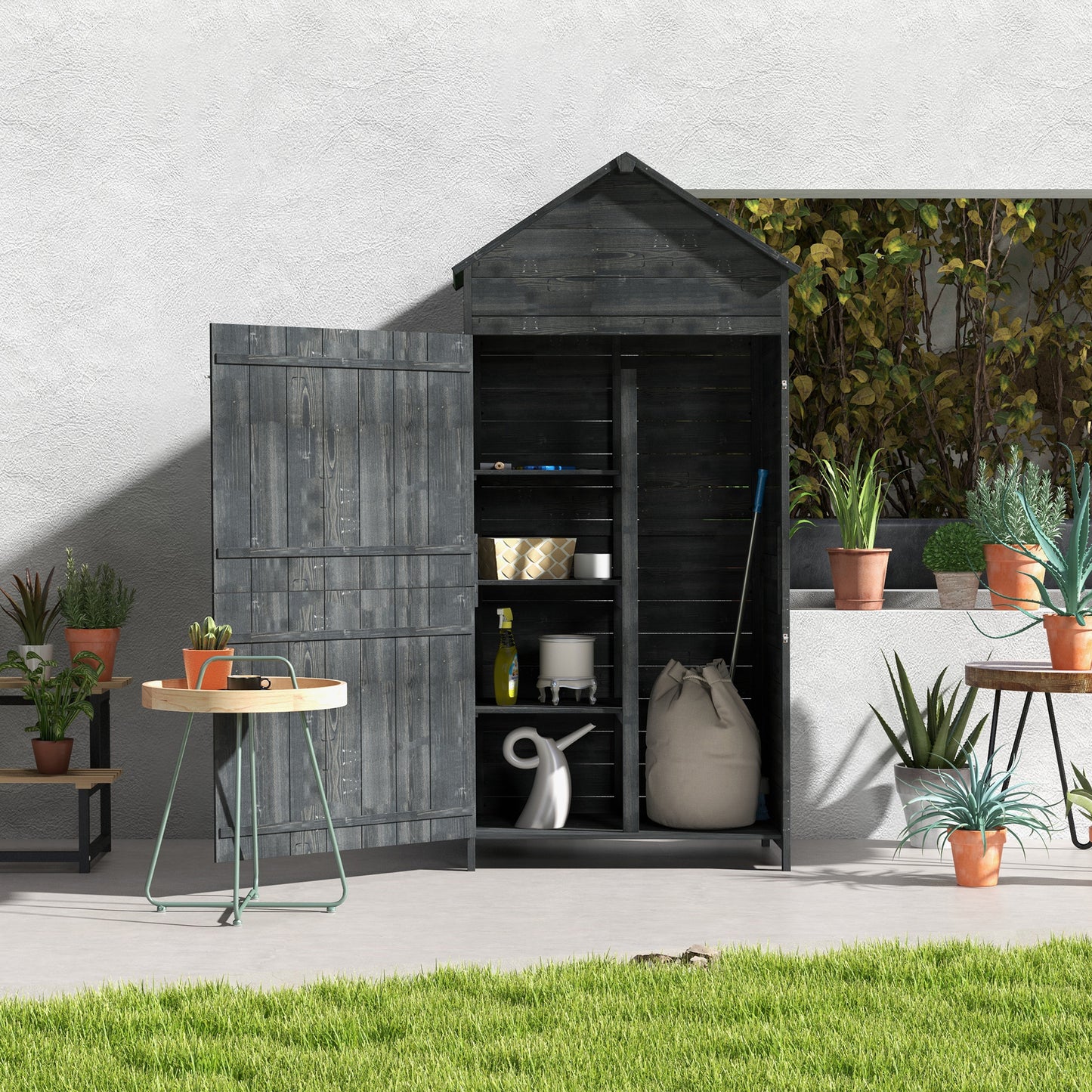 Garden Shed 4-Tier Wooden Garden Outdoor Shed 3 Shelves Utility