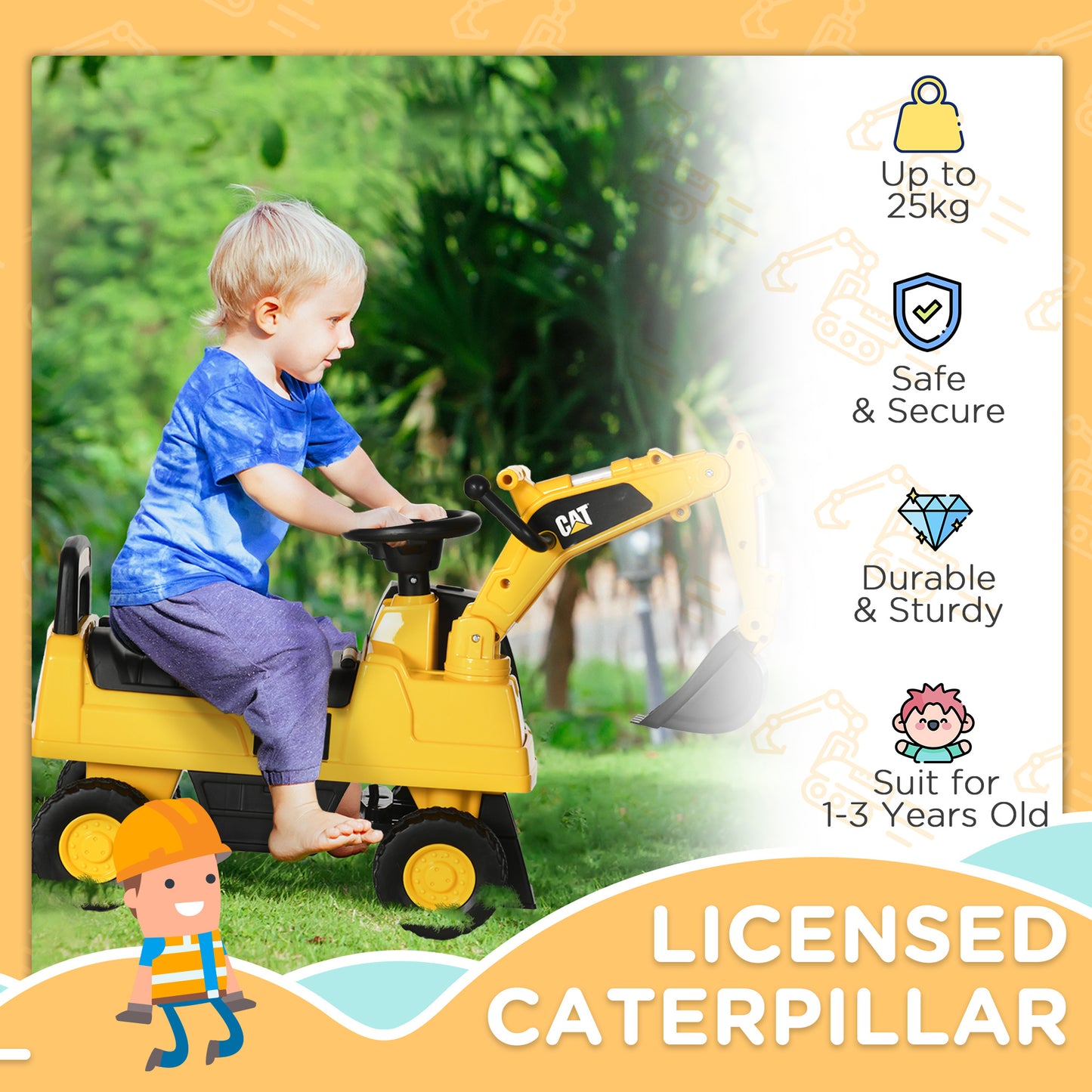 CAT Licensed Kids Ride on Digger Toddler Pretend Construction Play