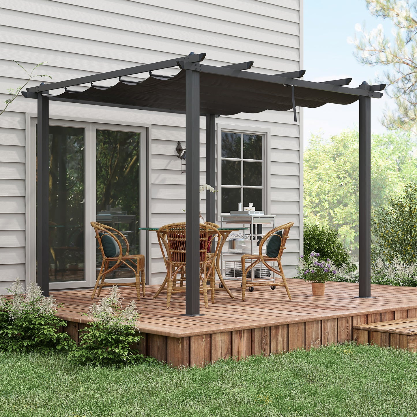 3 x 3m Aluminium Pergola with Retractable Roof and L4 Wind-proof