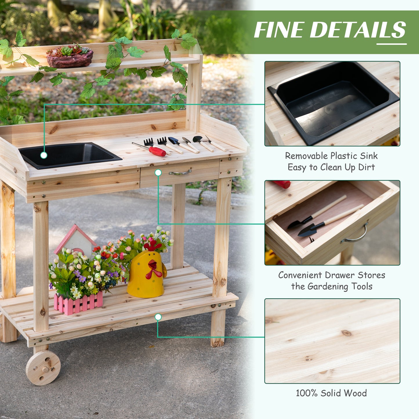 Garden Potting Bench Table, Wooden Work Station