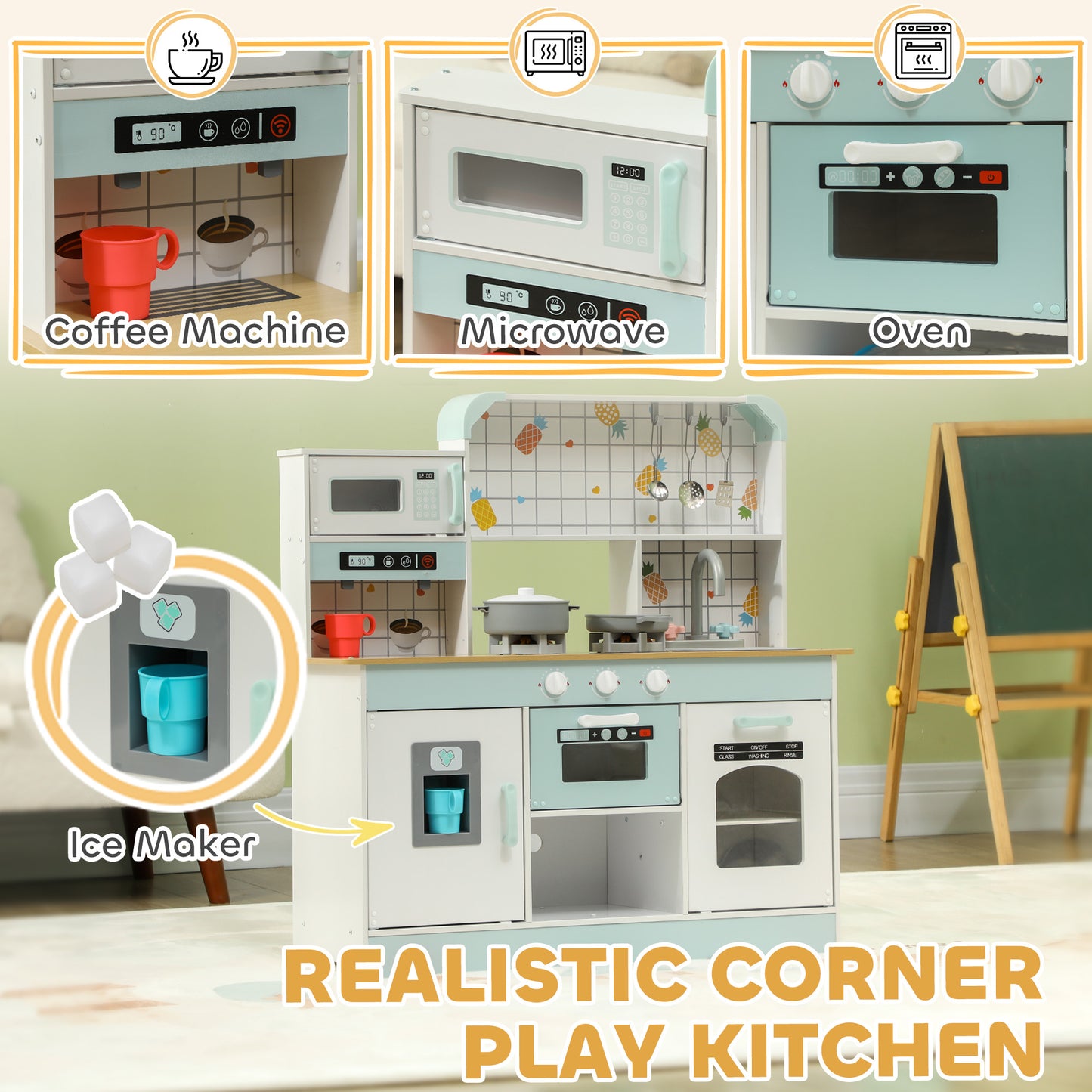Toy Kitchen, Pretend Role Play Kitchen with Hob, Sound, Light