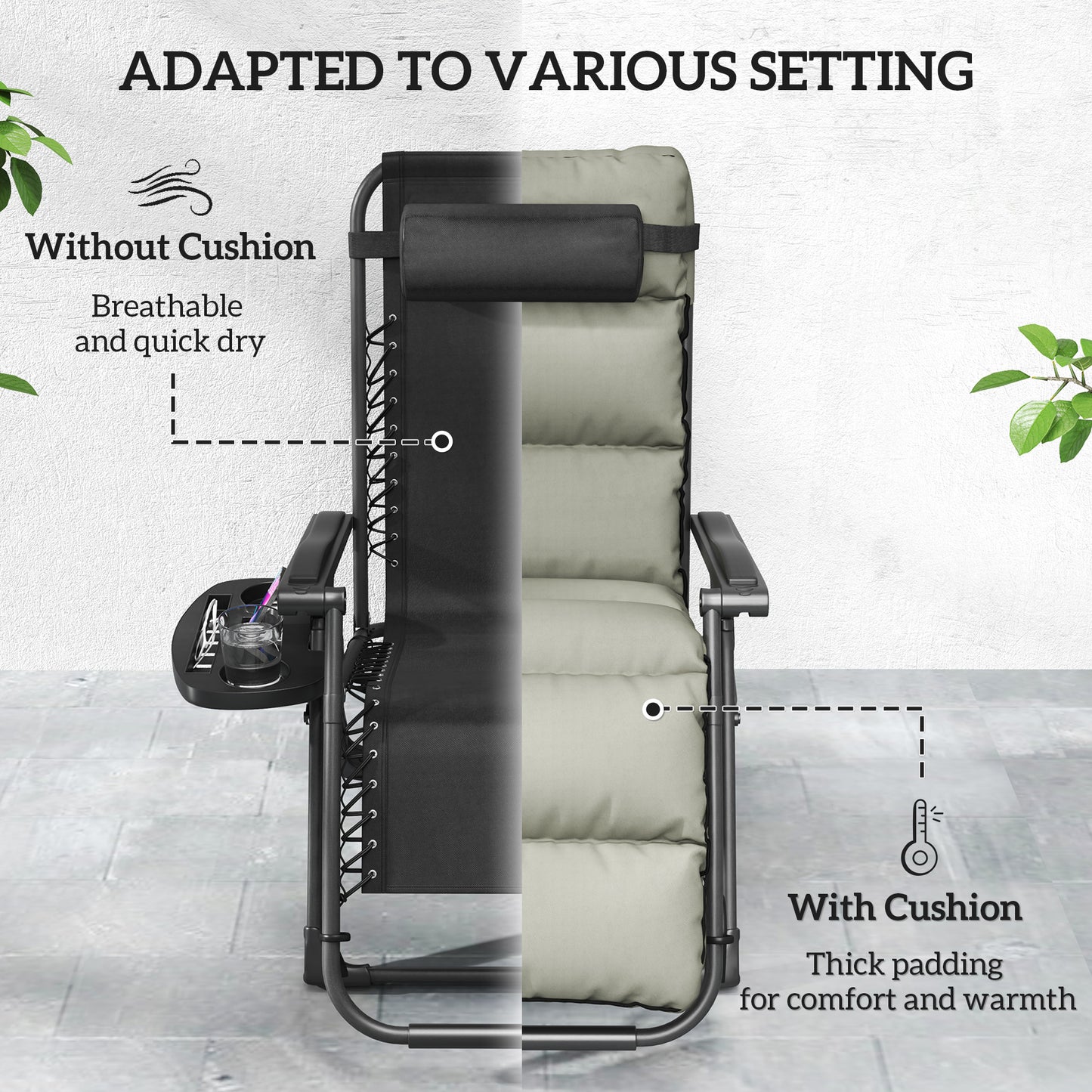 Set of Two Reclining Sun Loungers, with Cushion
