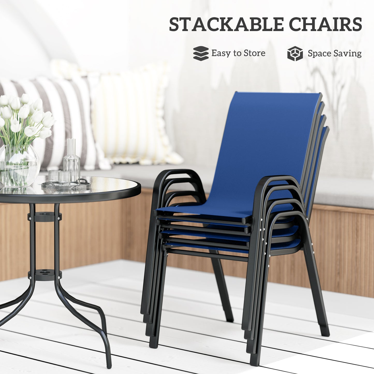 Five-Piece Steel Patio Set, with Glass-Top Table