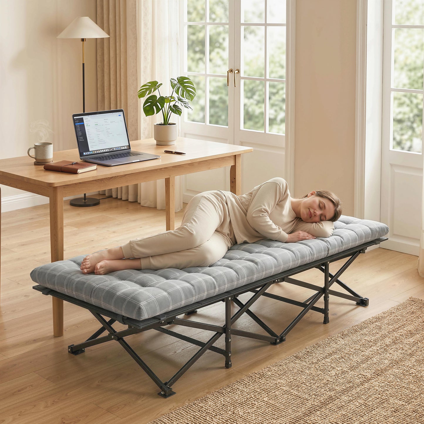Camping Cot with Soft Pad, 80cm Extra Wide Folding Cots