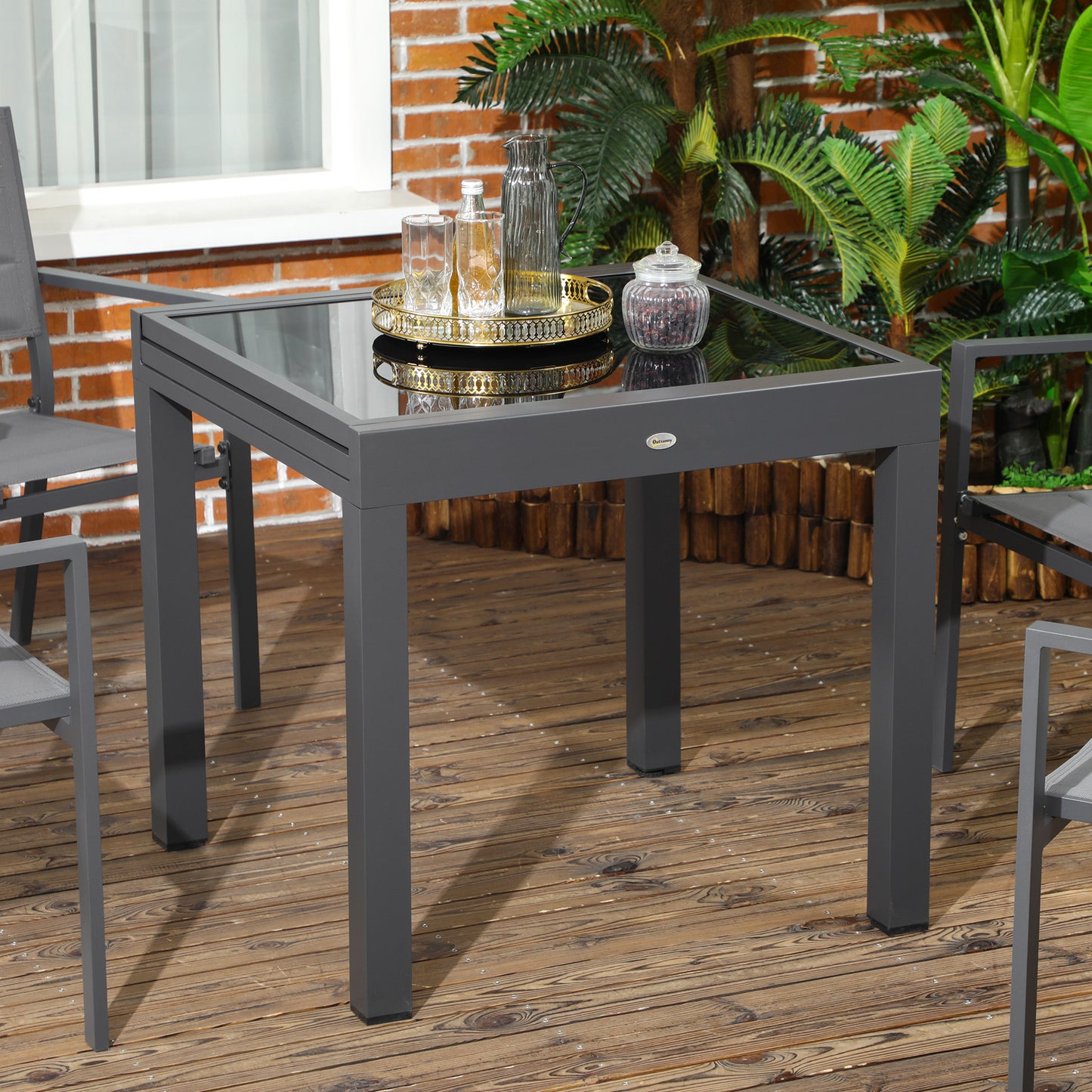 Extending Garden Table, Outdoor Dining Table with Aluminium Frame